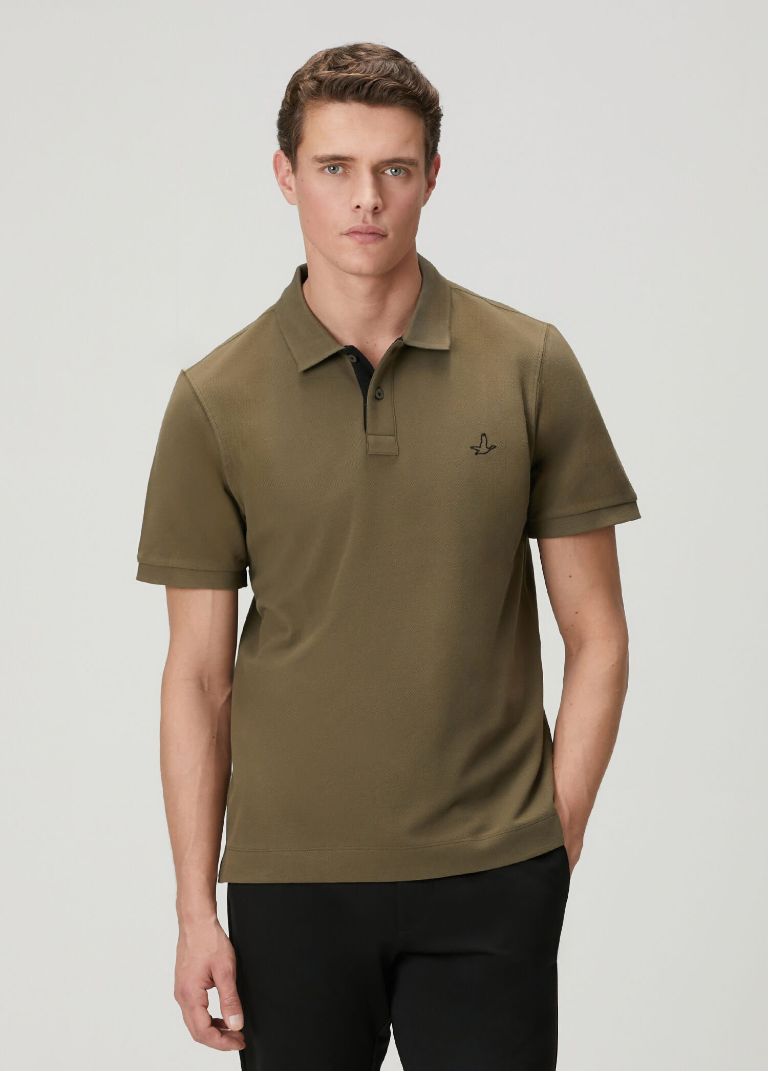 Comfort Fit Haki Yaka Altı Baskılı Polo T-shirt