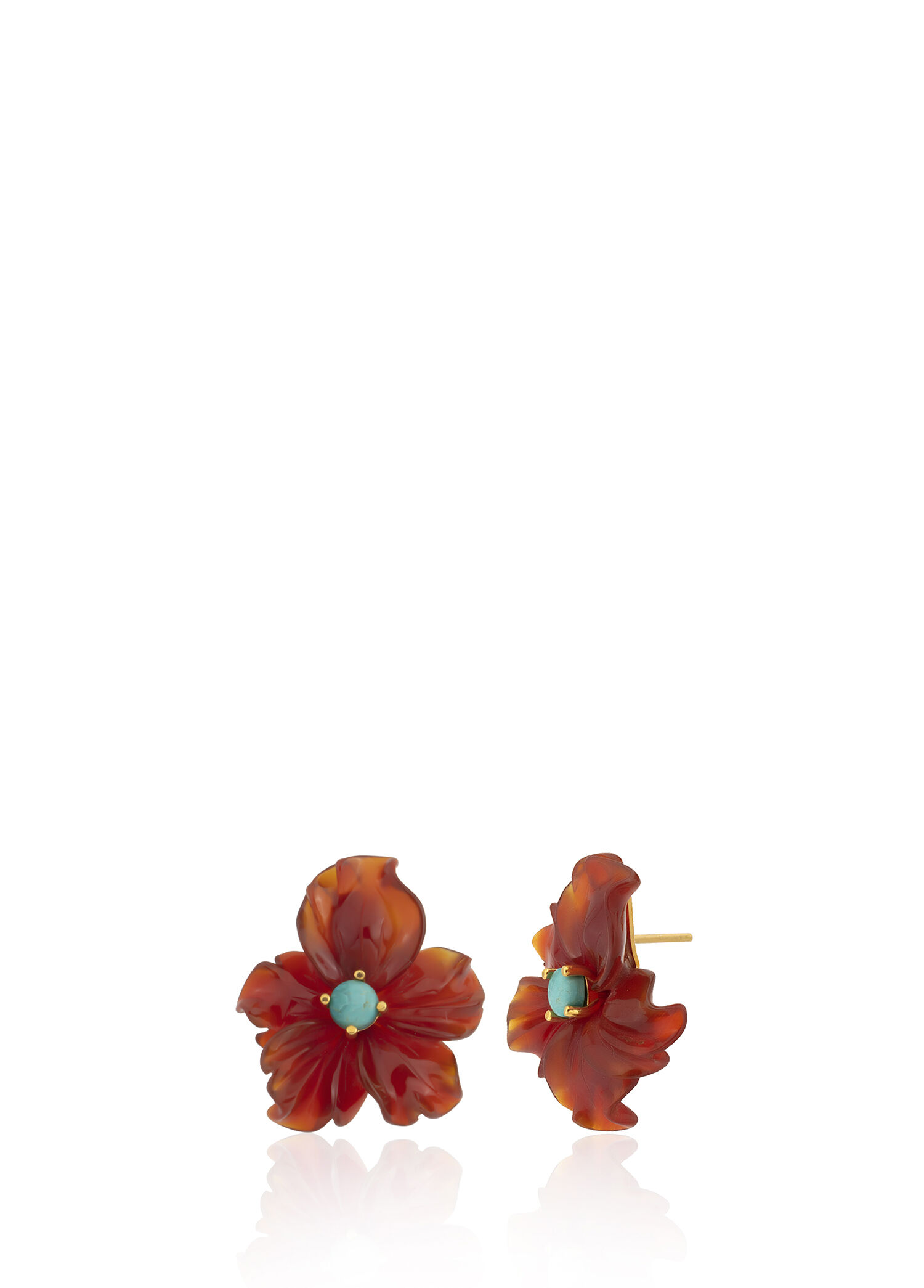 Carnelian Agate Çiçek 22 Ayar Altın Kaplama Kadın Küpe