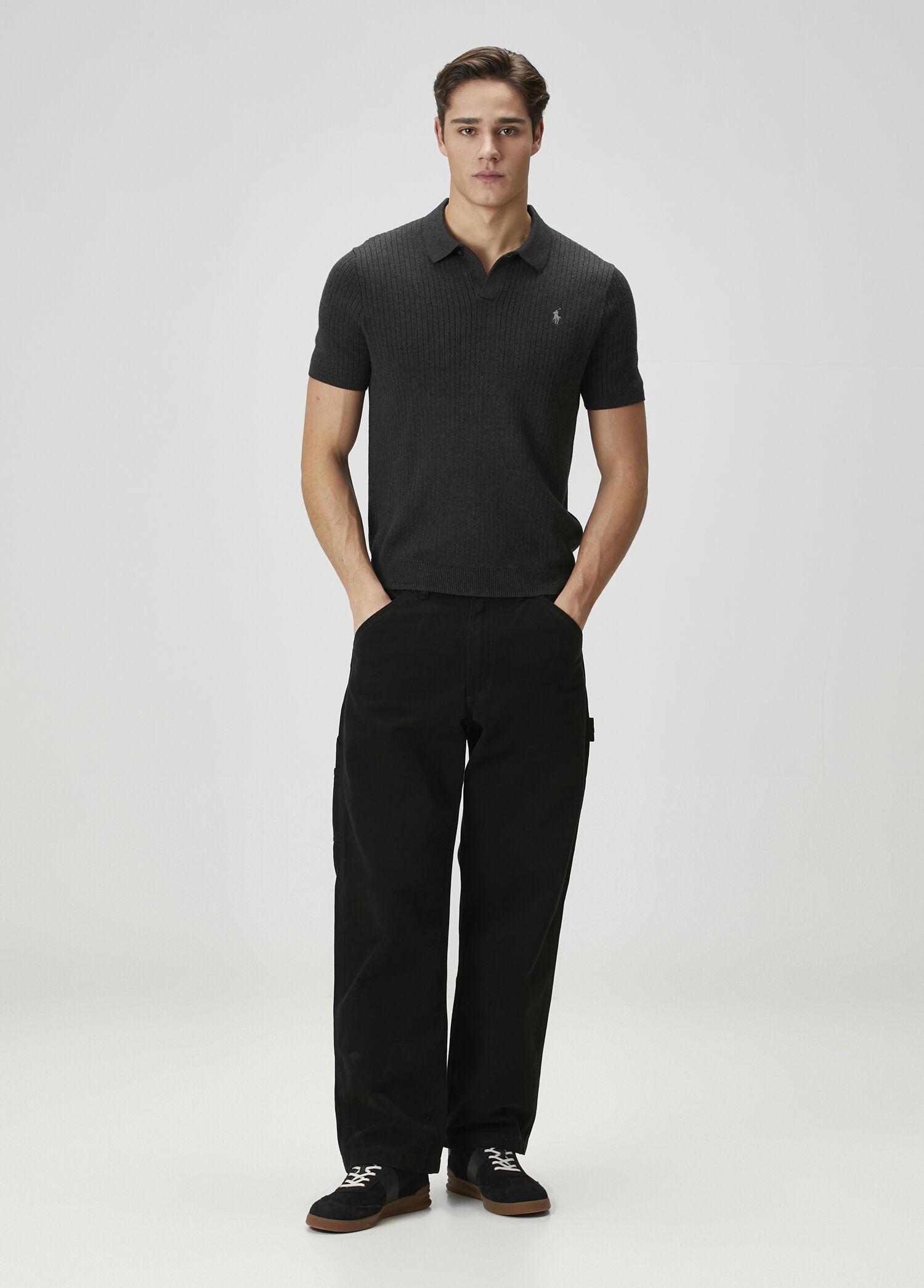 COKO【新品】POLO RALPH LAUREN Polo Ralph Lauren Gri Erkek Antrasit Çizgi Dokulu T-shirt 1881715