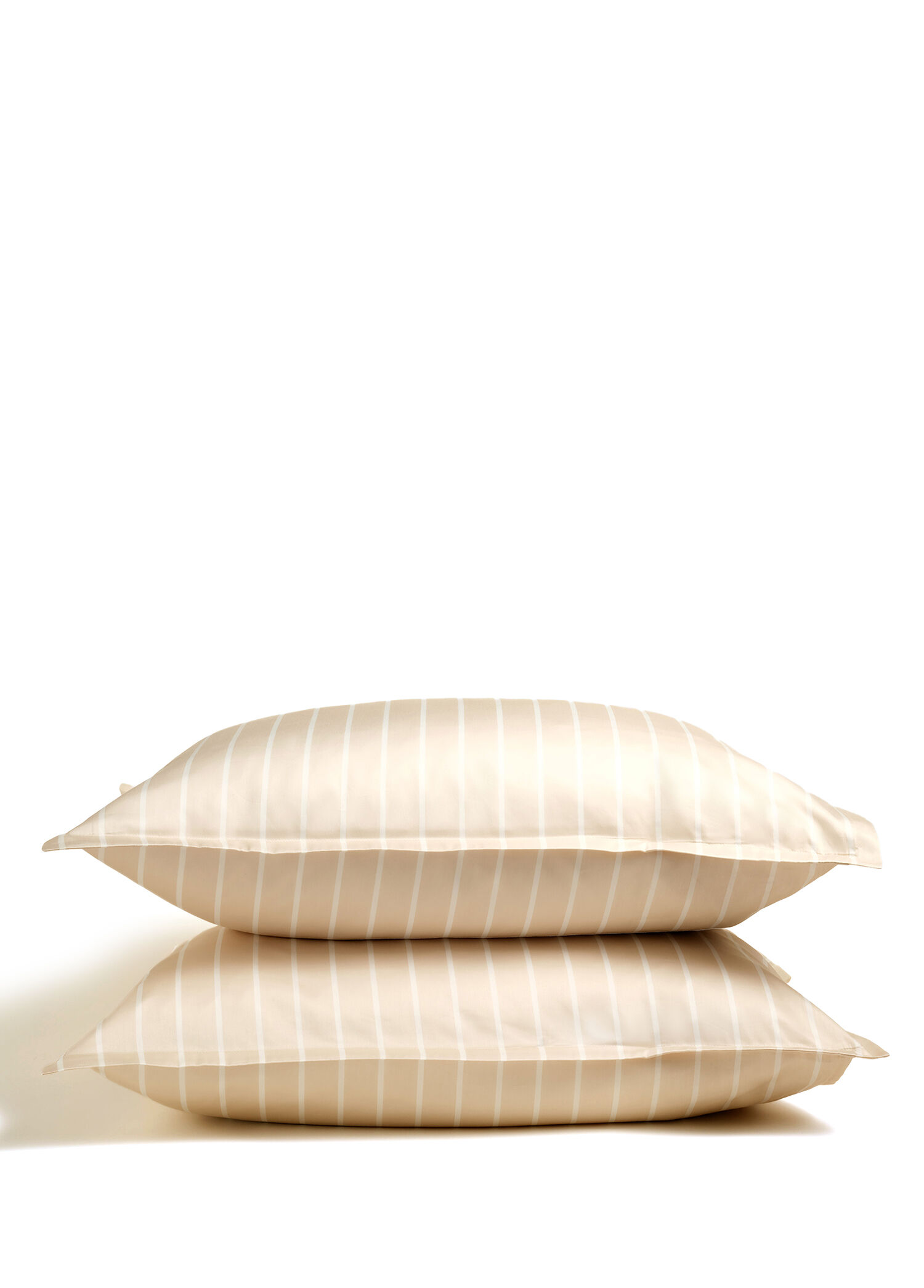 Solid Krem Geniş Çizgili Oxford Pamuk Saten 2'li Yastık Kılıfı 50x70 cm