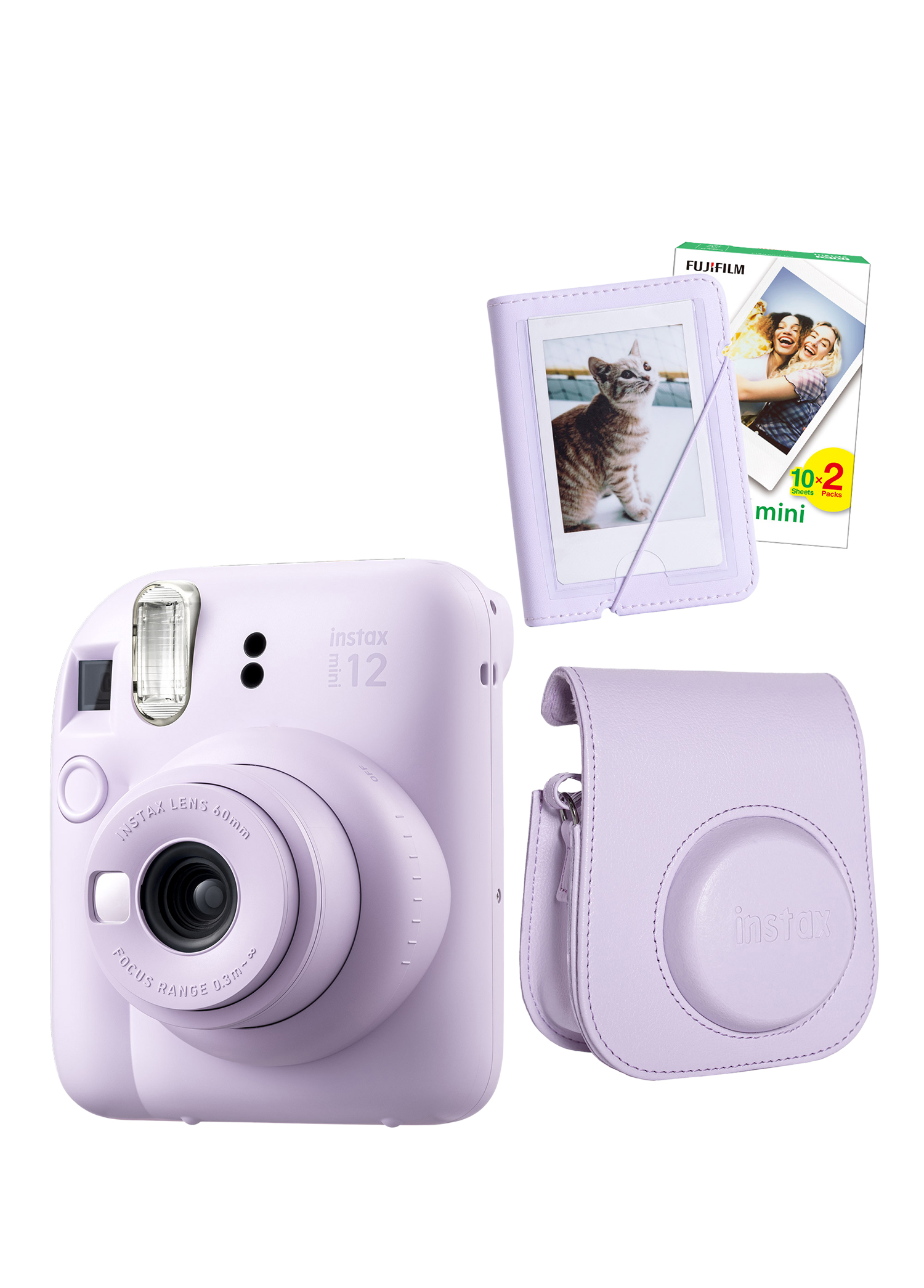 Instax Mini 12 Lila Fotoğraf Makinesi + 20’li Film Mini Albüm ve Deri Kılıflı