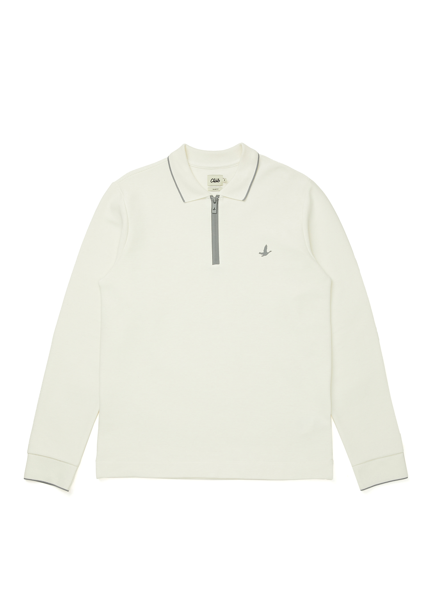 Slim Fit Ekru Polo Yaka Ottoman Dokulu Sweatshirt_7