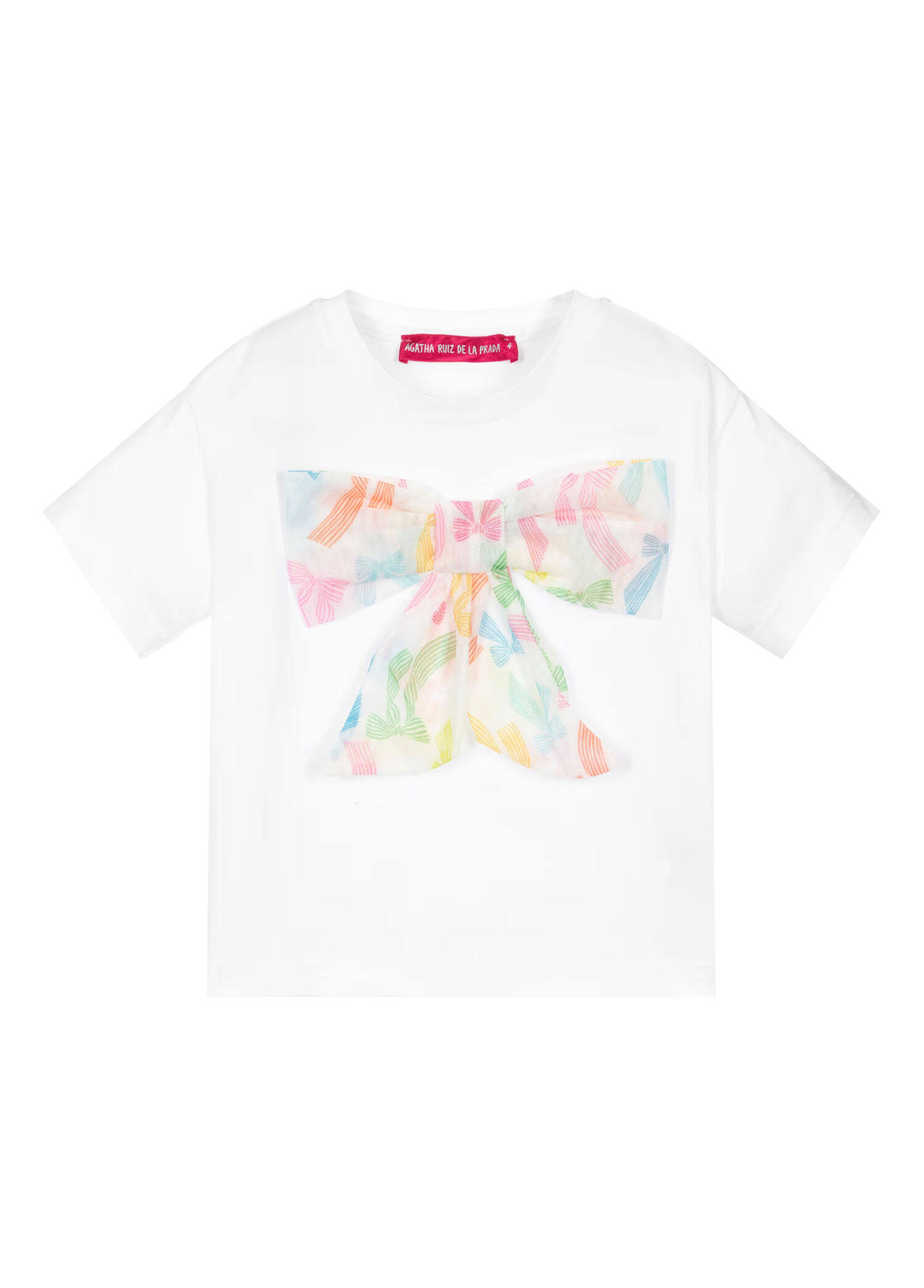 Kyoto Beyaz Desenli Kurdeleli Kız Çocuk T-shirt