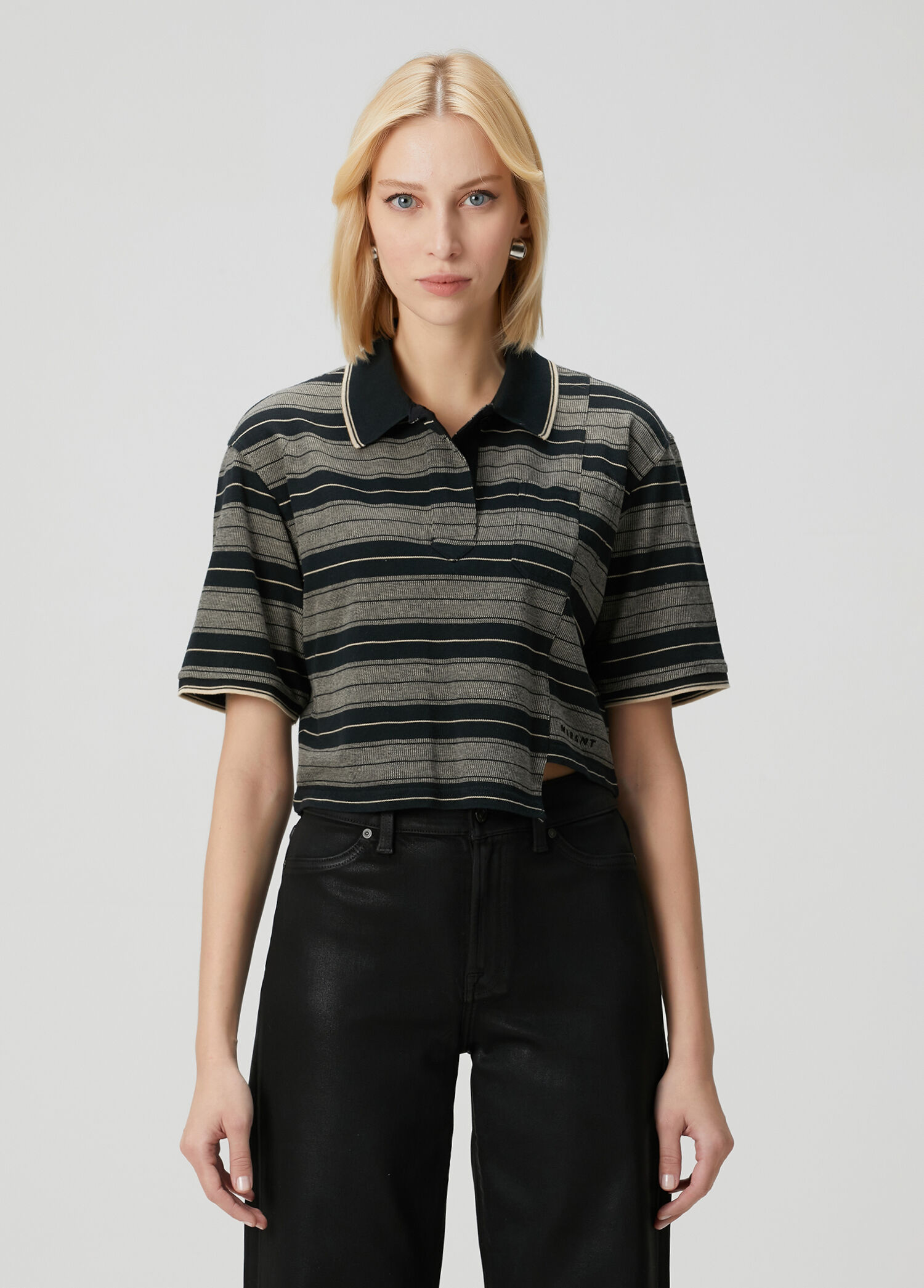 Isalyne Siyah Çizgili Polo T-shirt