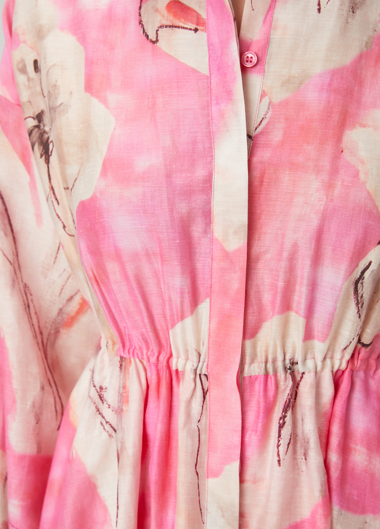 Pembe Çiçekli Midi Organza Elbise_5