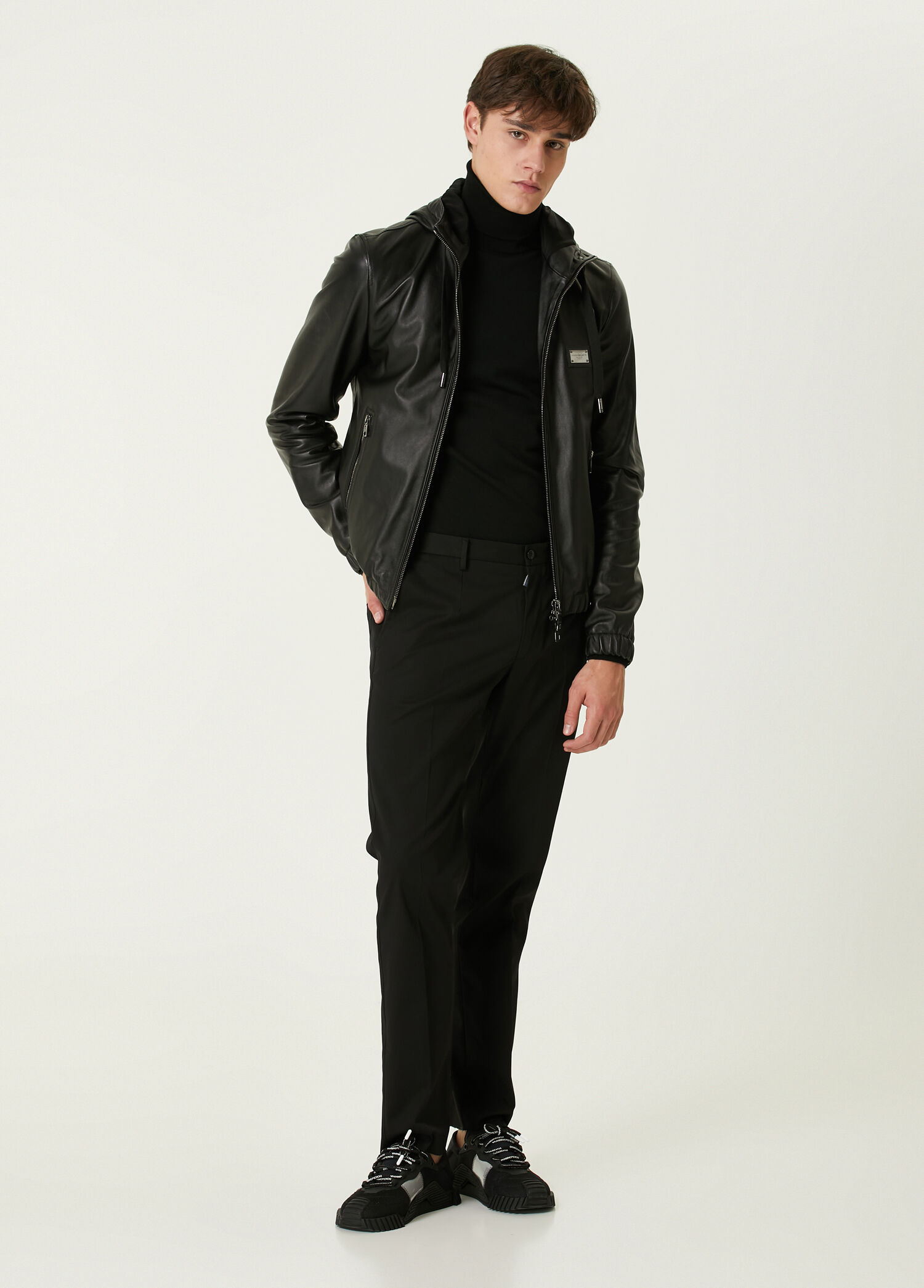 Dolce&Gabbana - Black Hooded Leather Jacket