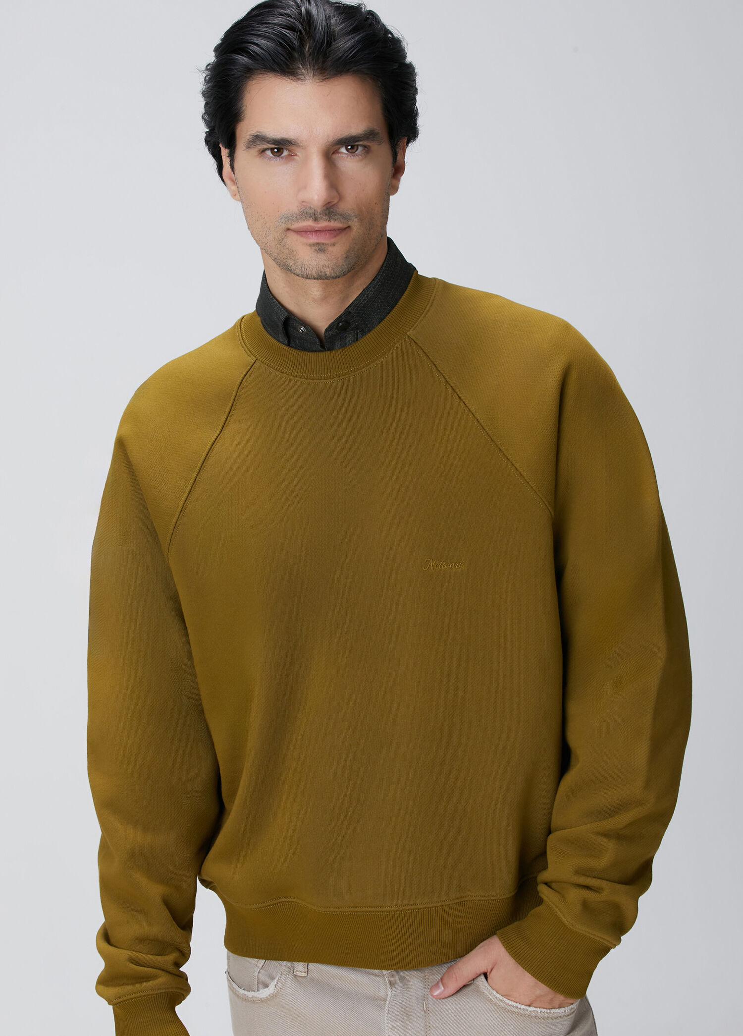 P Network Olive Green Embroidered Sweatshirt