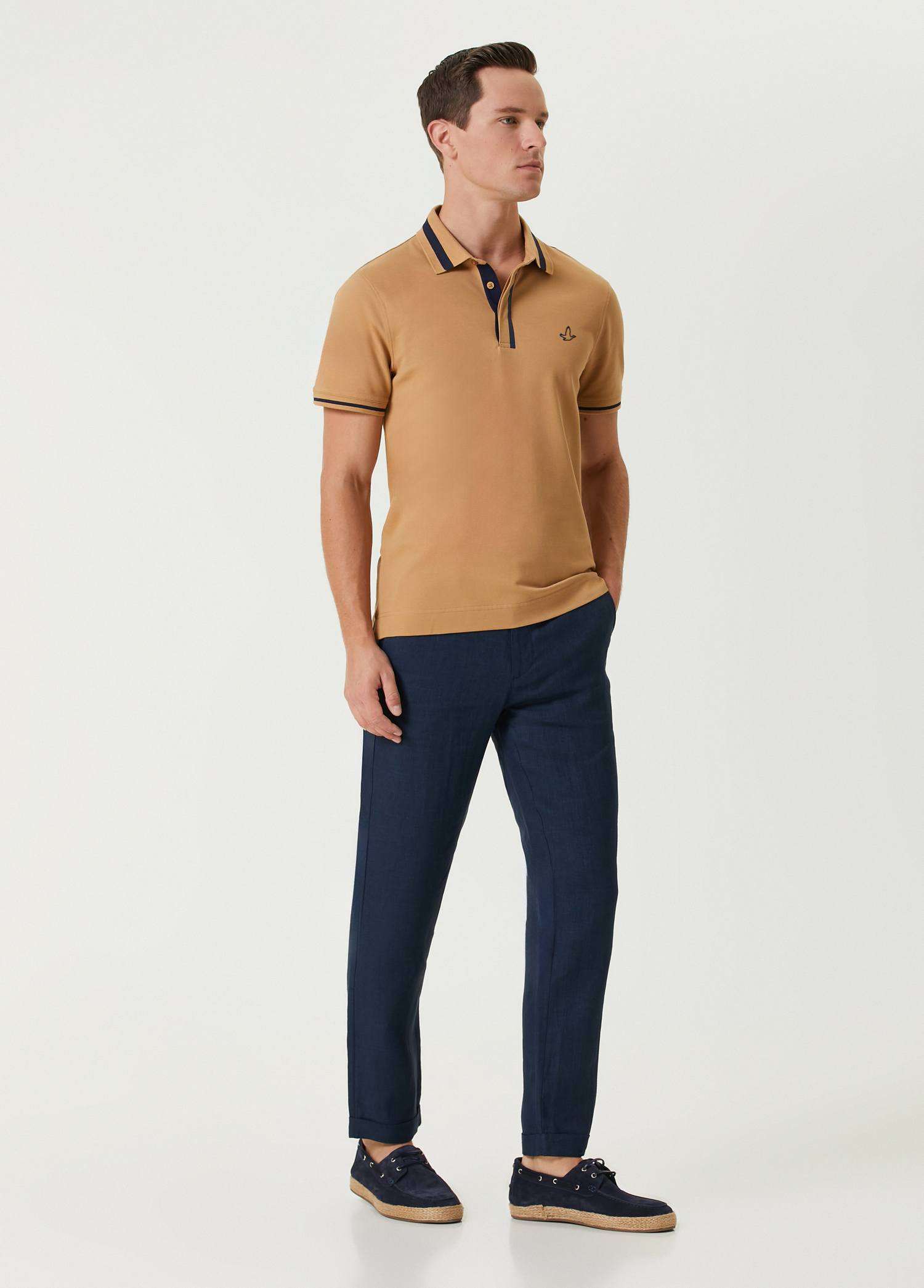 Slim Fit Bej Polo Yaka T-shirt_2