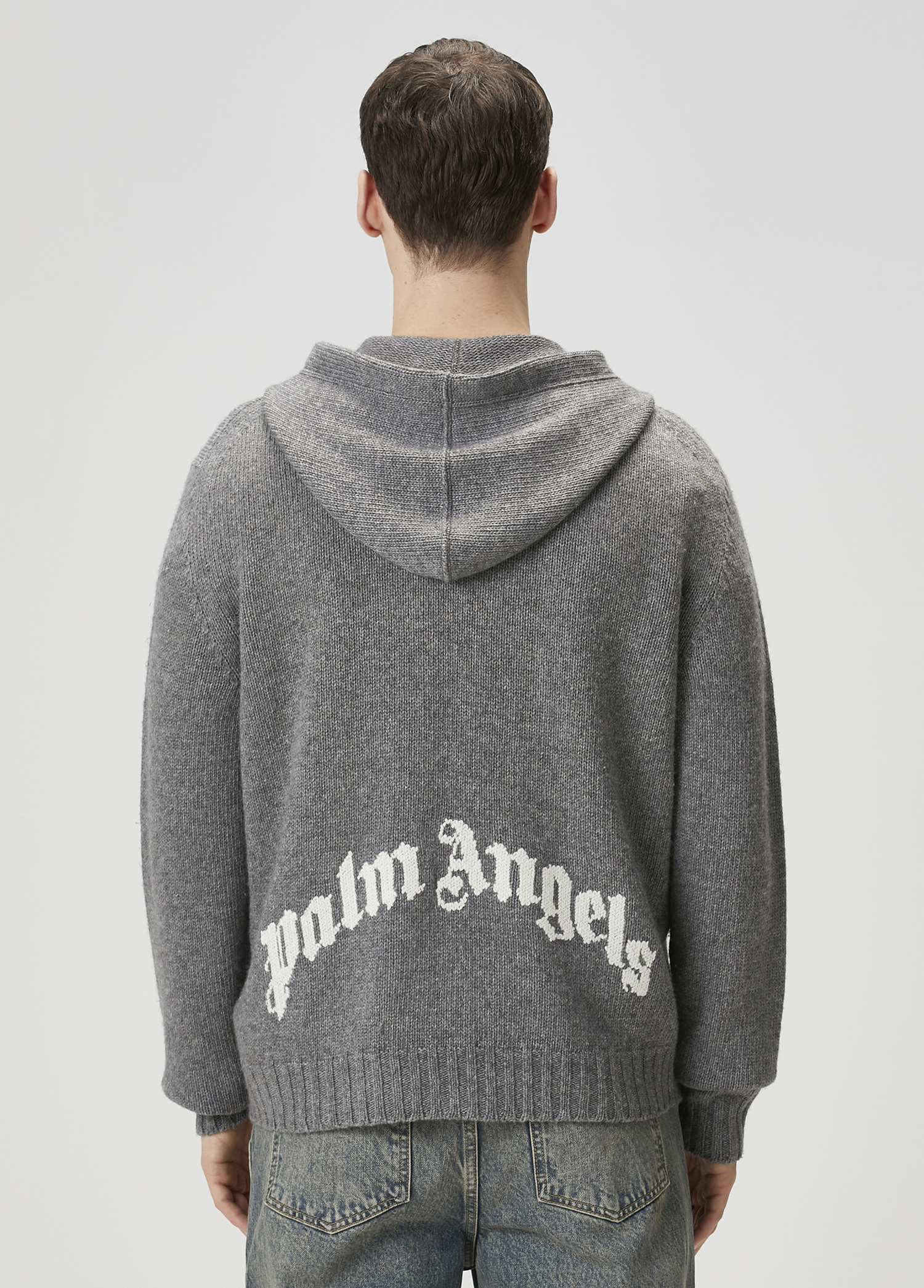 Palm Angels - Gri Kapüşonlu Triko Hırka - Gri