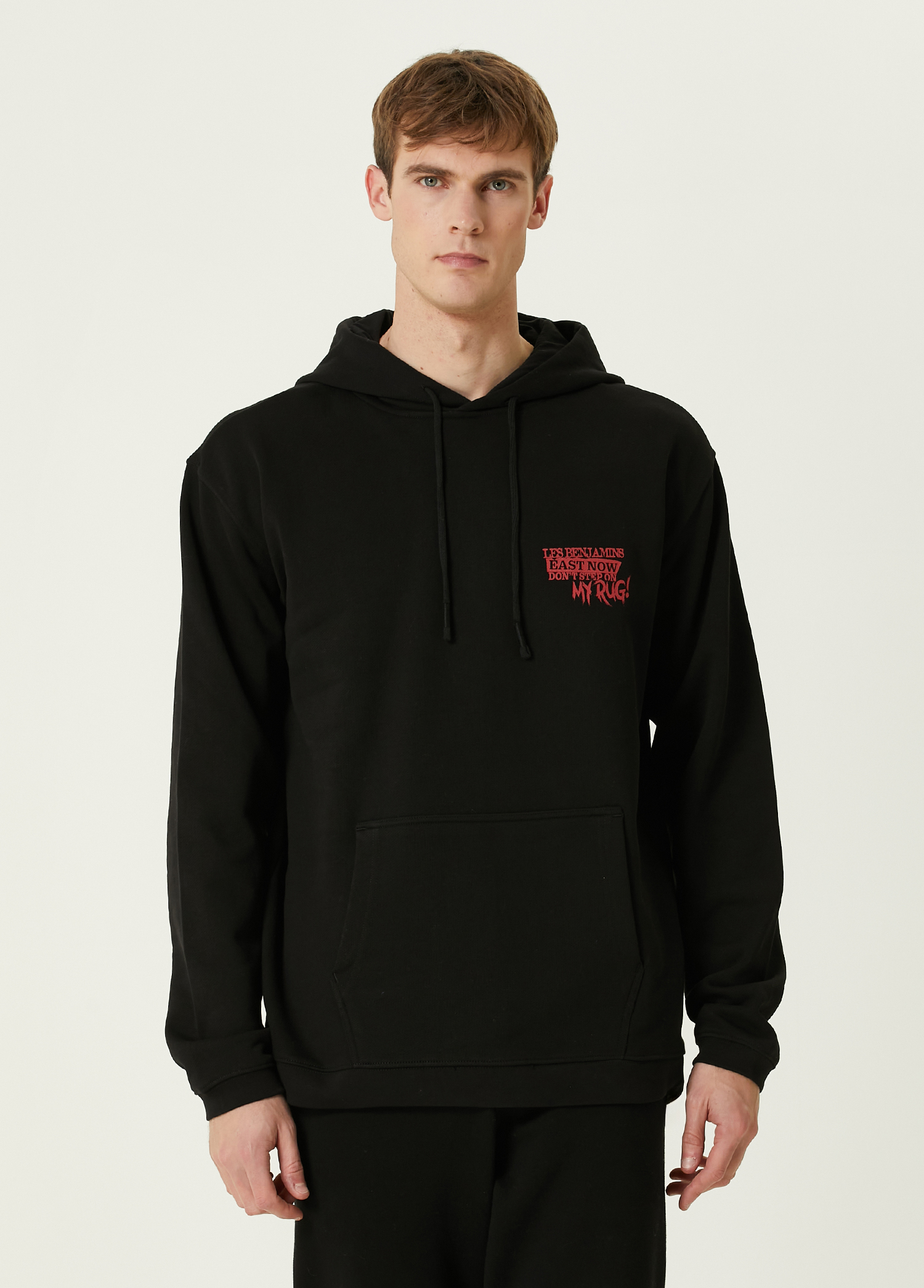 Siyah Kapüşonlu Logo Baskılı Sweatshirt