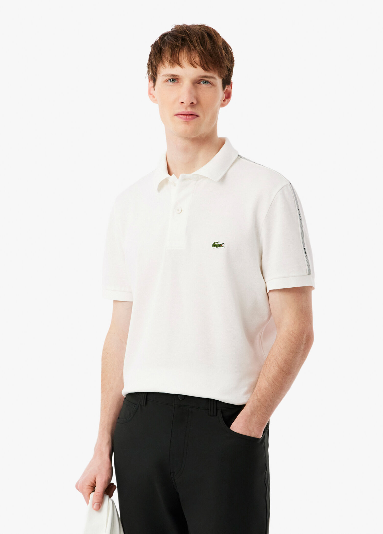 P Lacoste White Regular Fit Polo Collar Short Sleeve Mens T Shirt