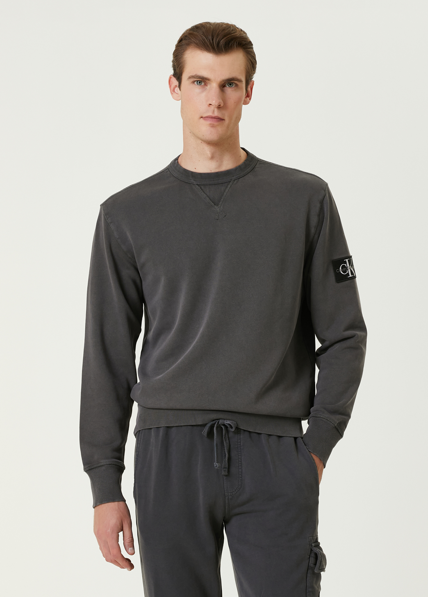 Gri Logo Detaylı Sweatshirt