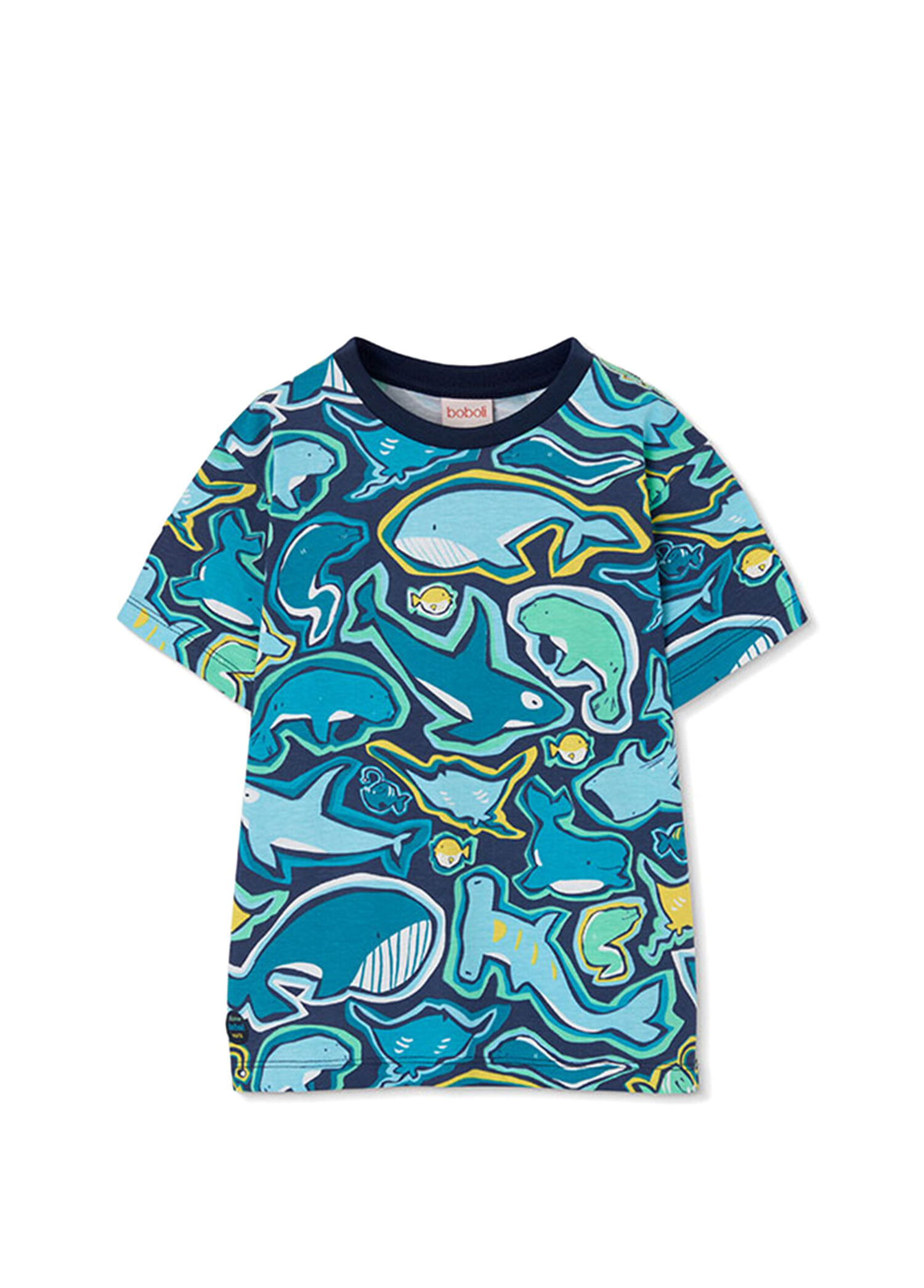 Mavi Deniz Canlıları Desenli  Kısa Kollu Erkek Çocuk T-Shirt