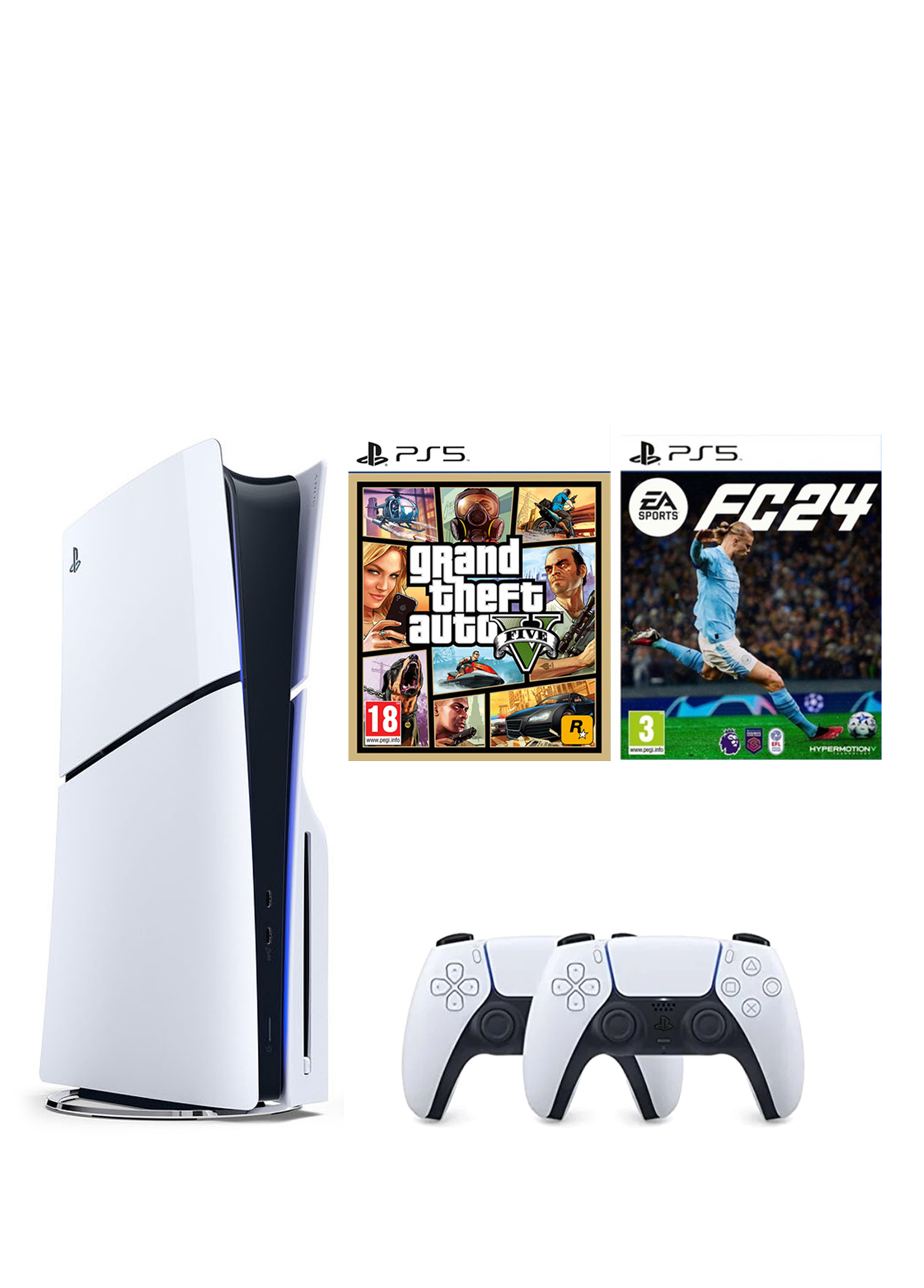 PlayStation 5 1 TB Slim CD Edition Oyun Konsolu + 2. PS5 Kol + PS5 GTA 5 + PS5 FİFA 24 Oyunu