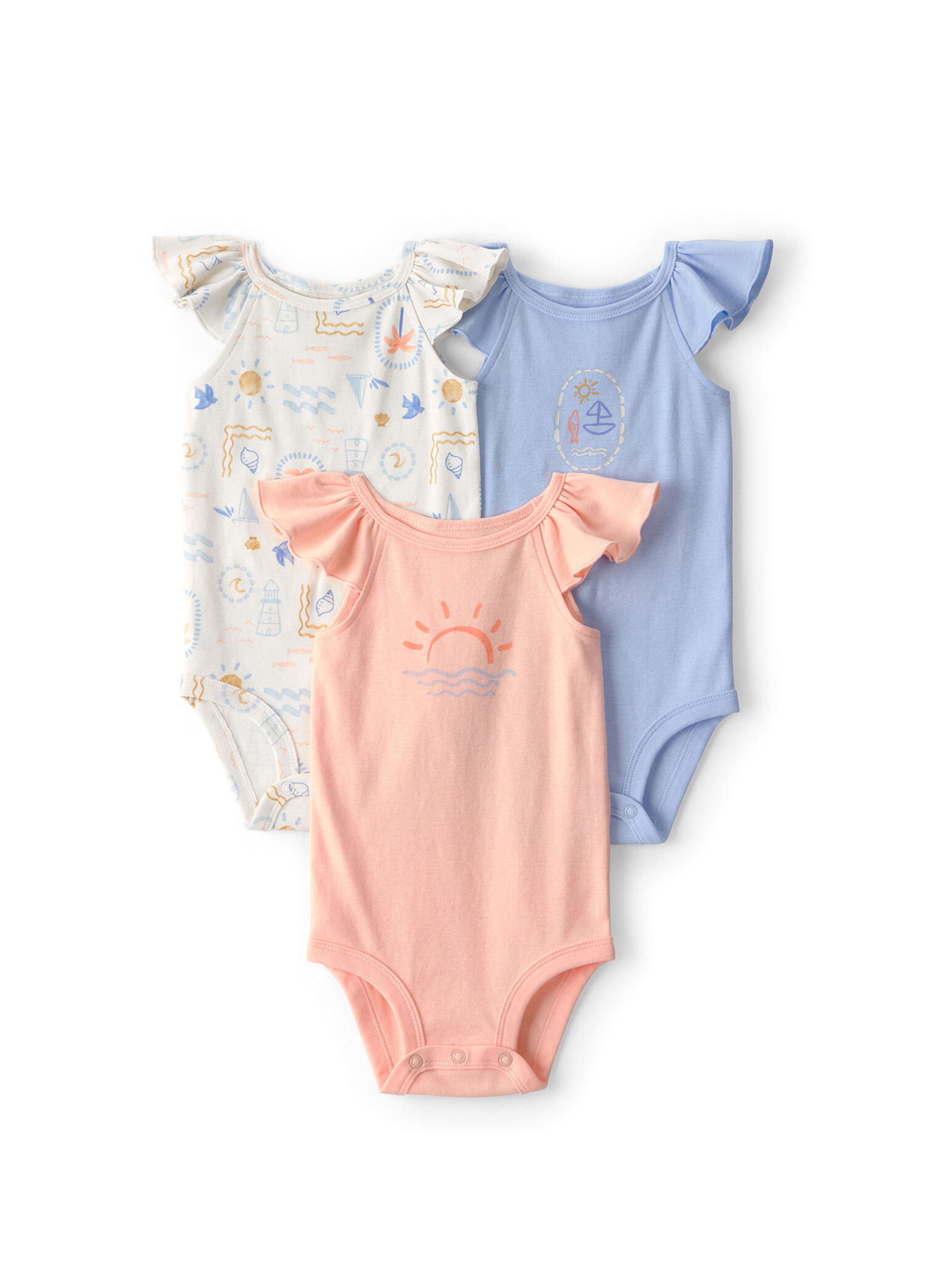 Renkli Pamuklu Fırfır Kollu Kız Bebek 3'lü Body Set