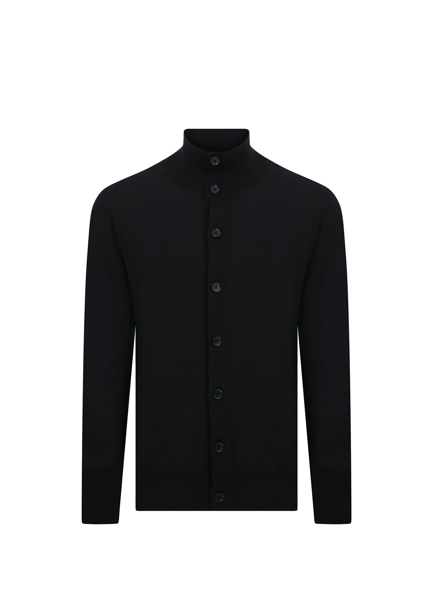 Gallarate Siyah Yün Karışımlı Düğmeli Slim Fit Erkek Hırka
