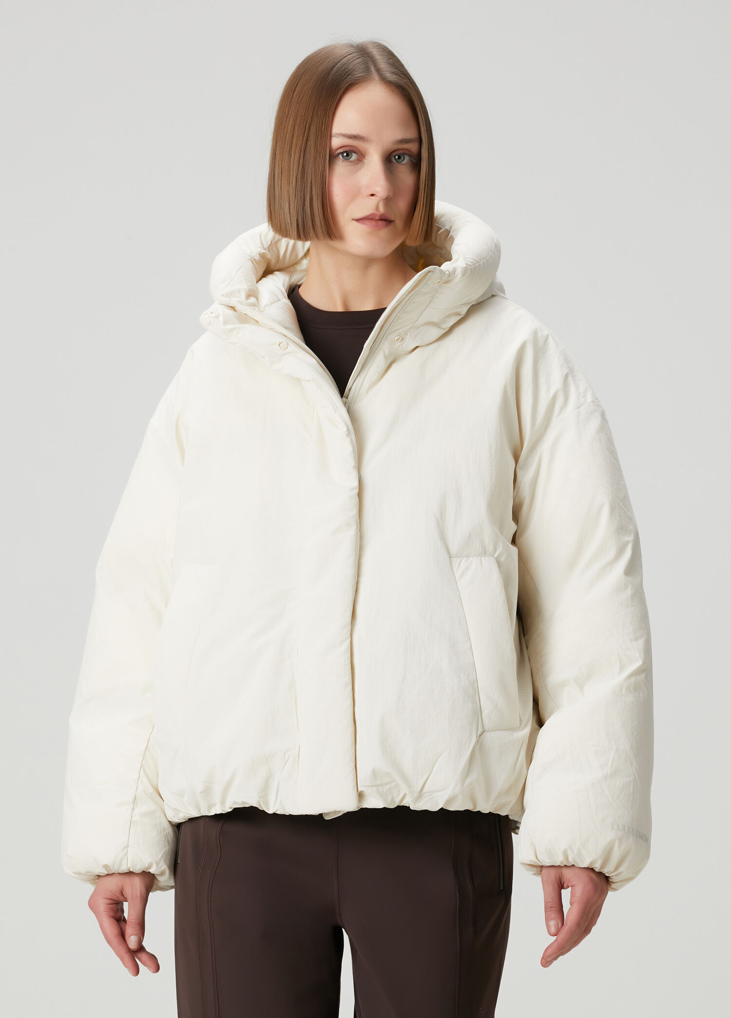 Bubble Hem Down Fildişi Puffer Mont