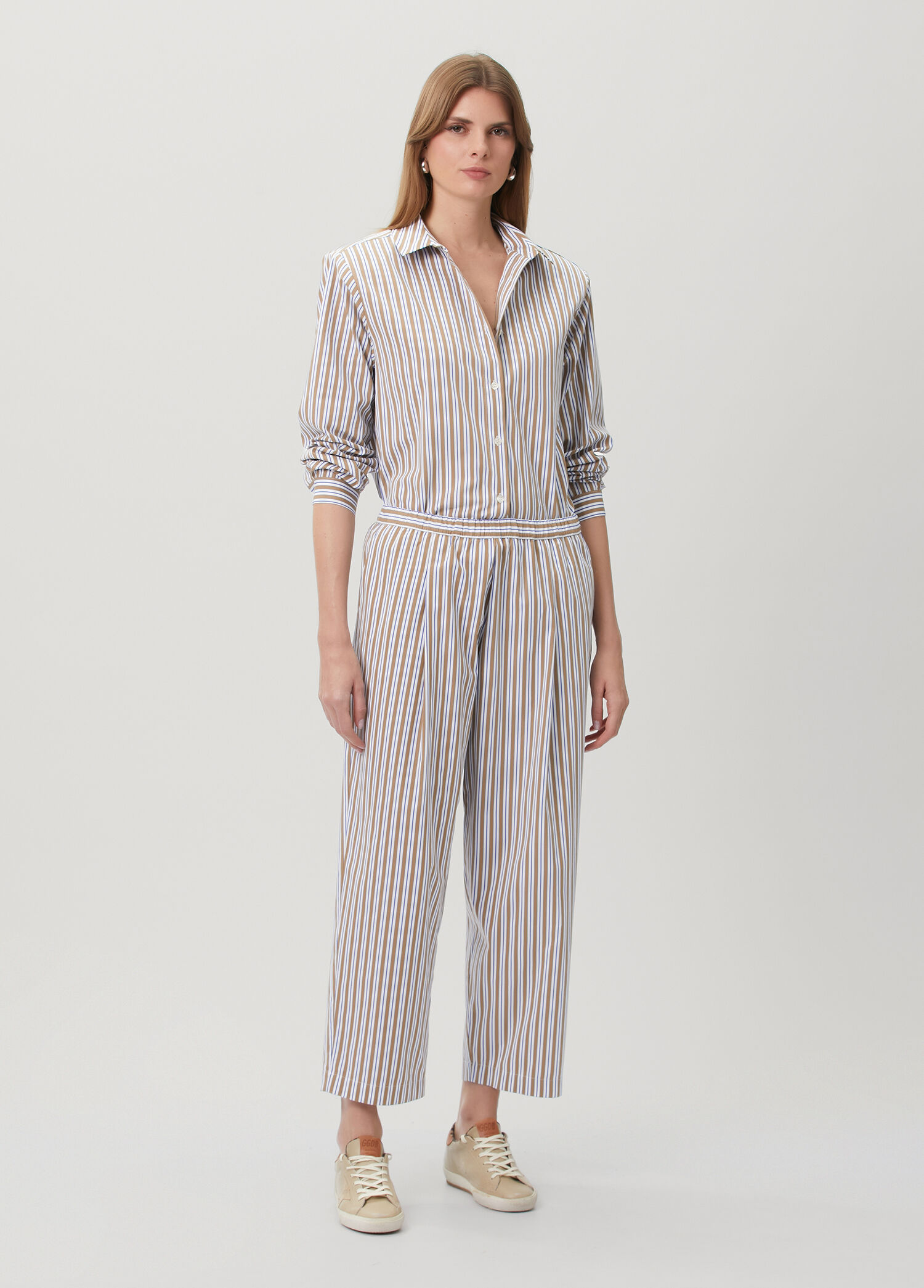 Kahverengi Çizgili Poplin Pantolon
