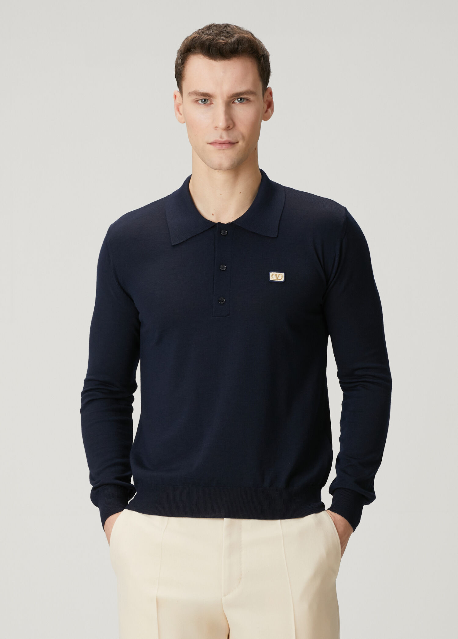 VLogo Regular Fit Lacivert Polo Yaka Yün Triko