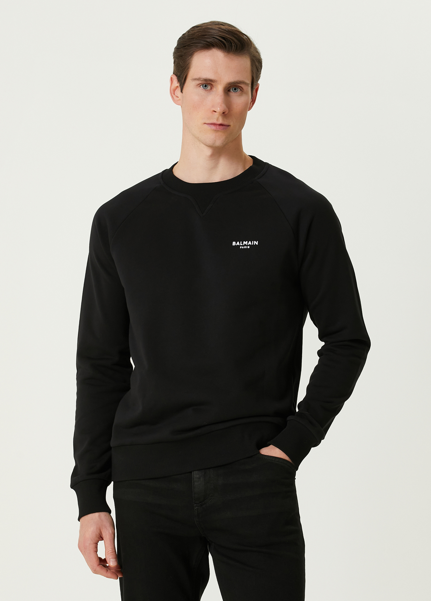 Siyah Logo Nakışlı Organik Pamuk Sweatshirt