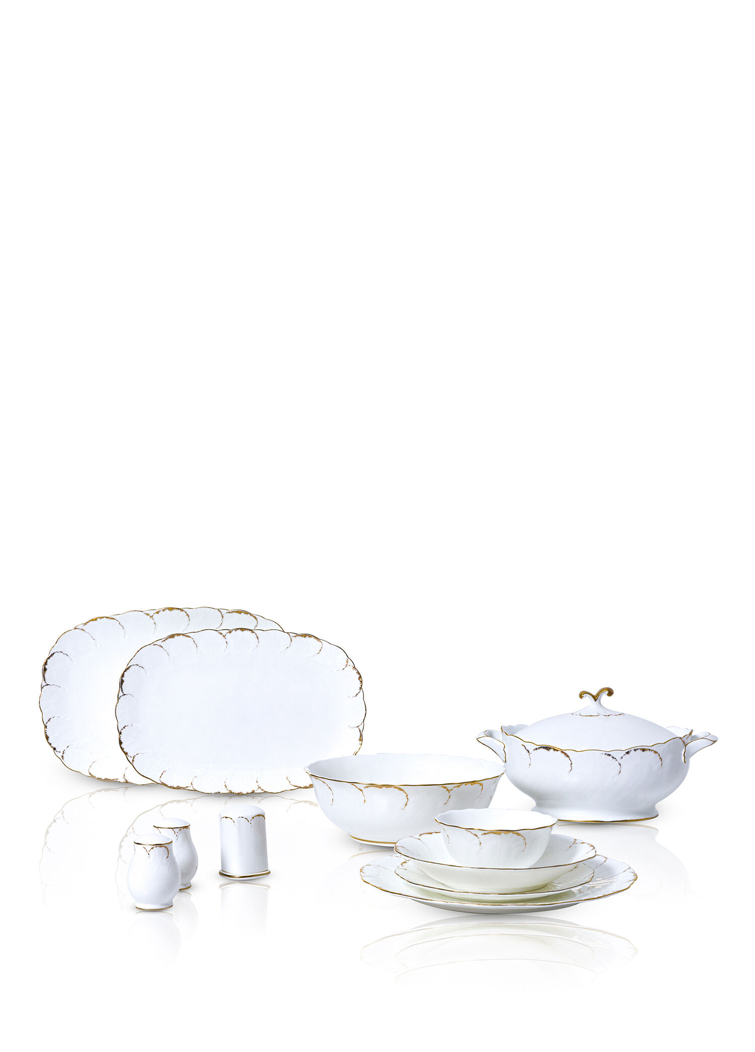 Tiffany Gold Detaylı Beyaz Porselen 60 Parça 12 Kişilik Yemek Takımı