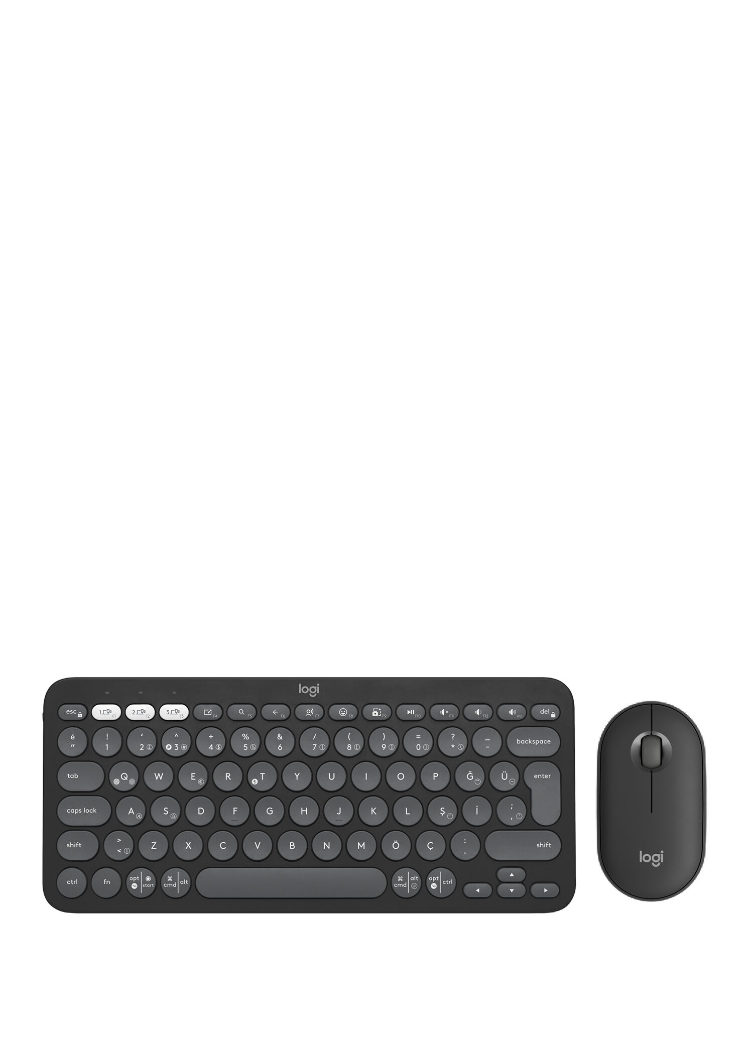 Pebble 2 Combo Çoklu Sessiz Grafit Kablosuz Türkçe Q Klavye Mouse Seti