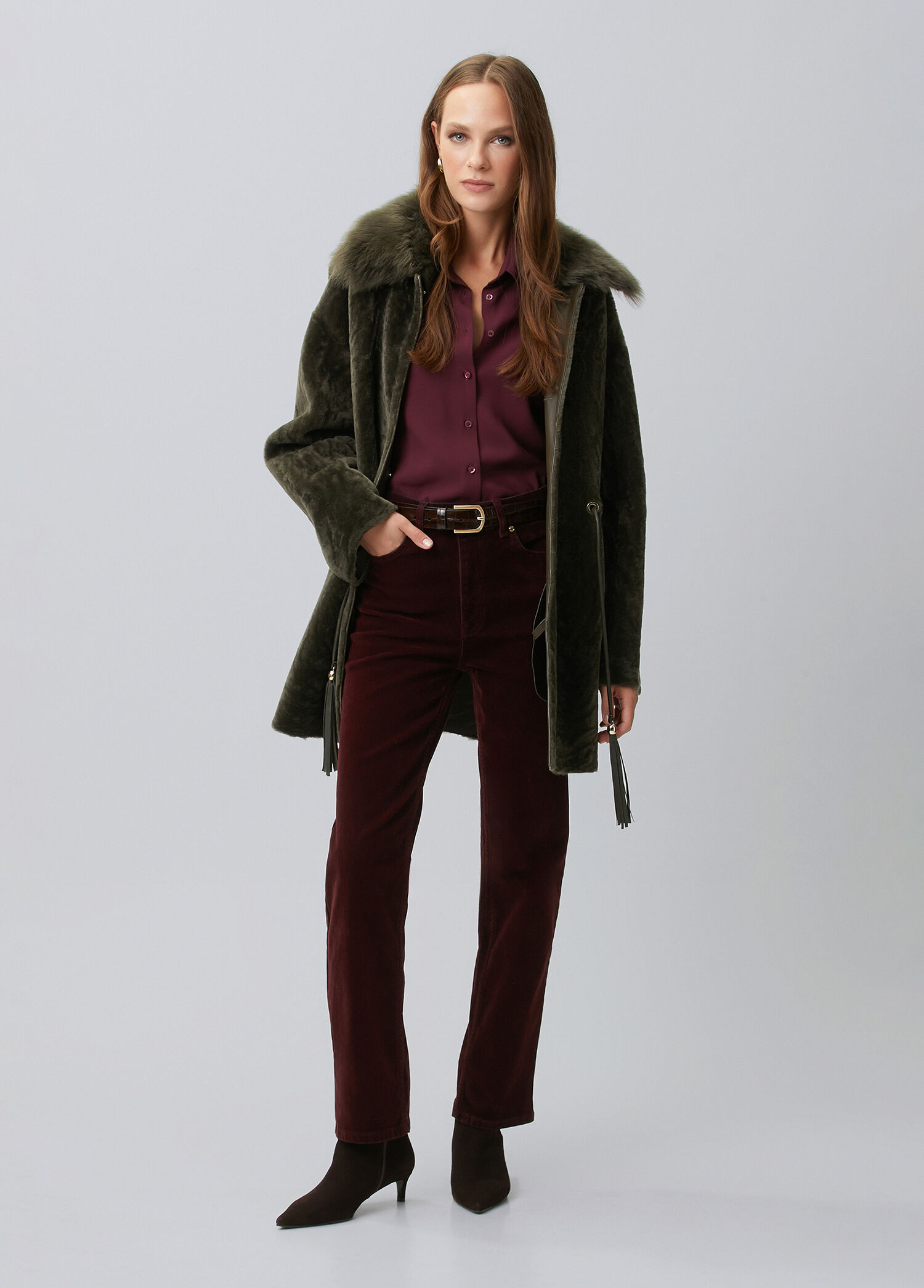 Bordo Straight Fit Kadife Denim Pantolon