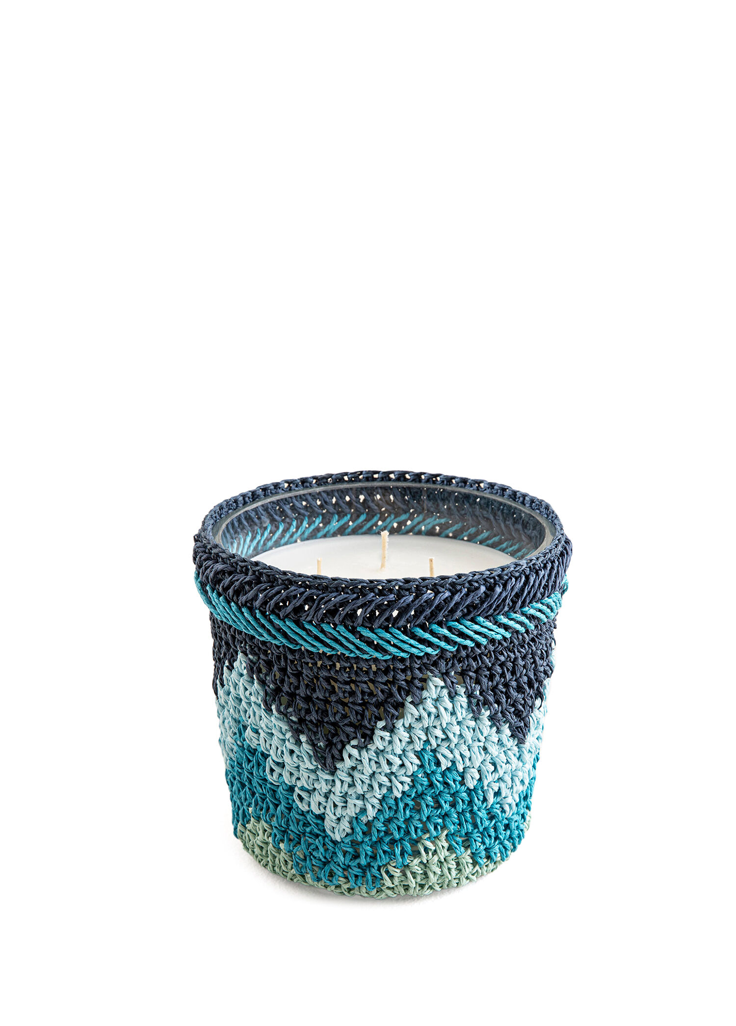 Boho Coastal Mavi Tığ İşi Kokulu Mum 12x13 cm