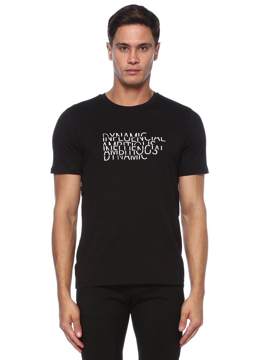 Beymen Siyah Slogan Baskılı Basic T-shirt. 1