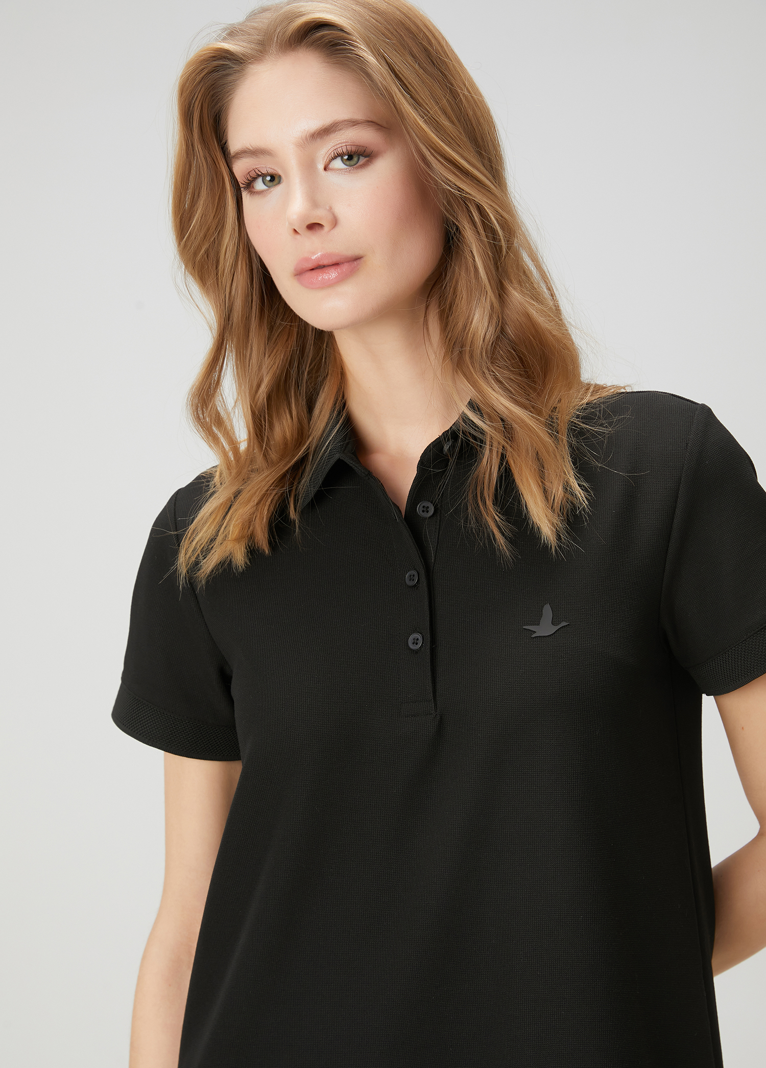 Siyah Polo Yaka Mini Elbise_1