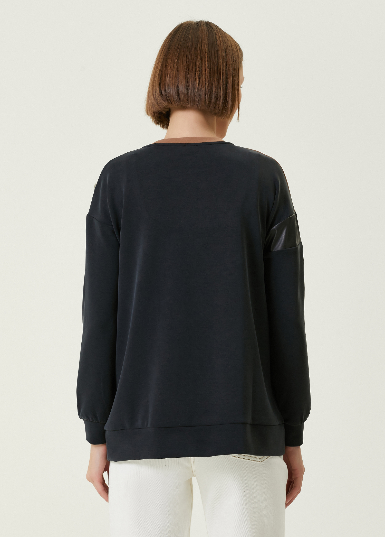 Taba Siyah Deri Garnili Sweatshirt_4