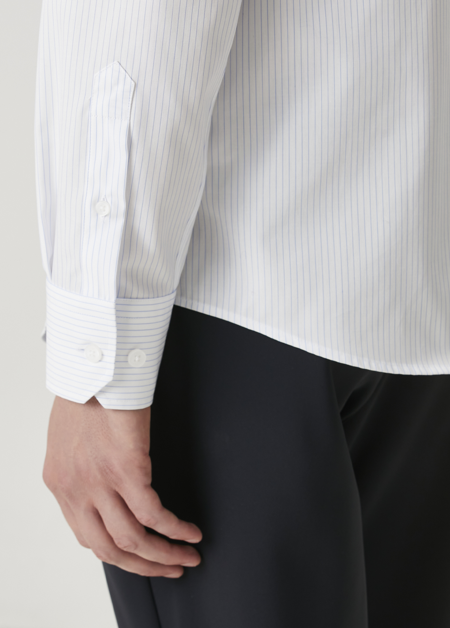 Comfort Fit Non Iron Mavi Beyaz Çizgili Gömlek_7