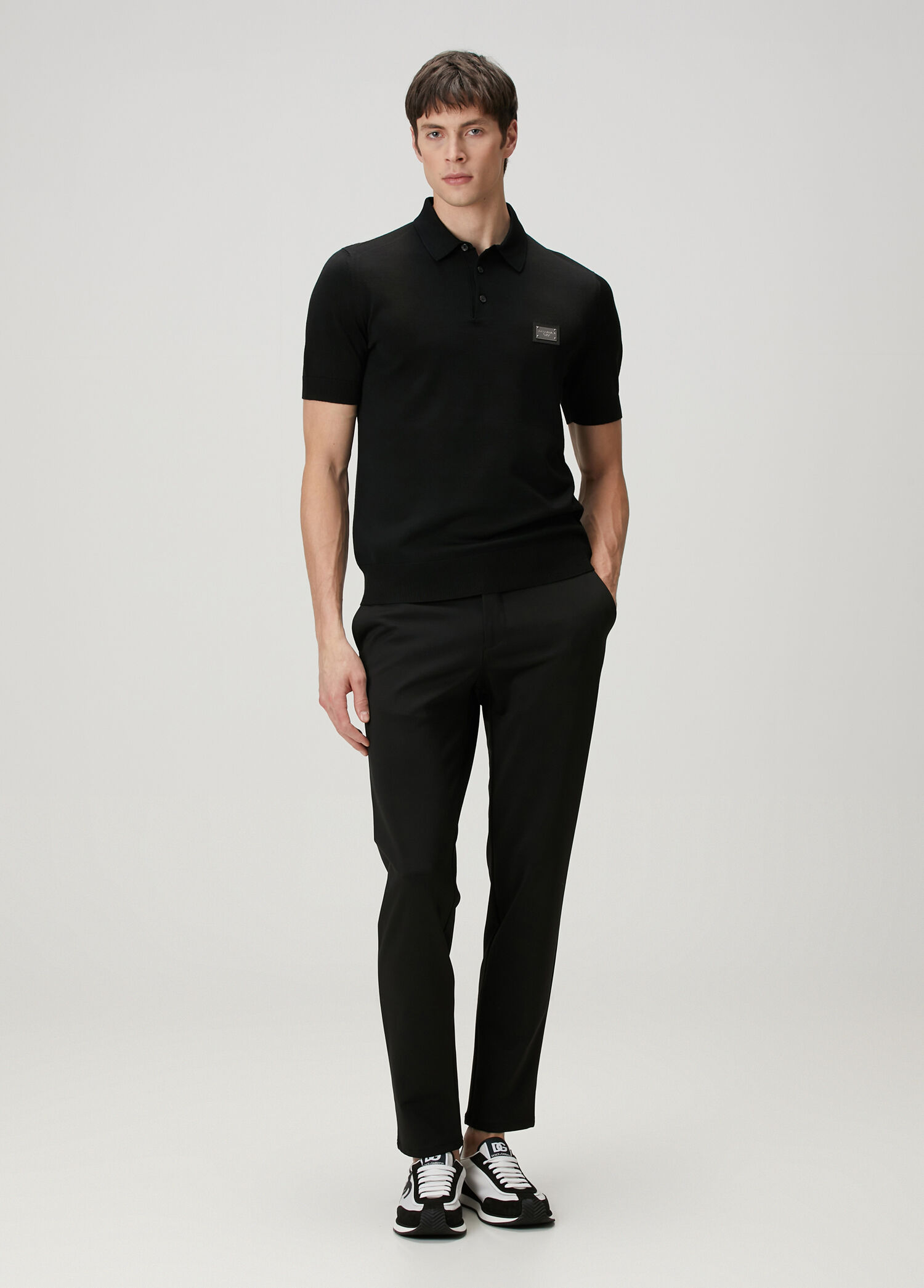 Dolce&Gabbana Siyah Erkek Siyah Polo Yaka Kısa Kollu Yün Triko