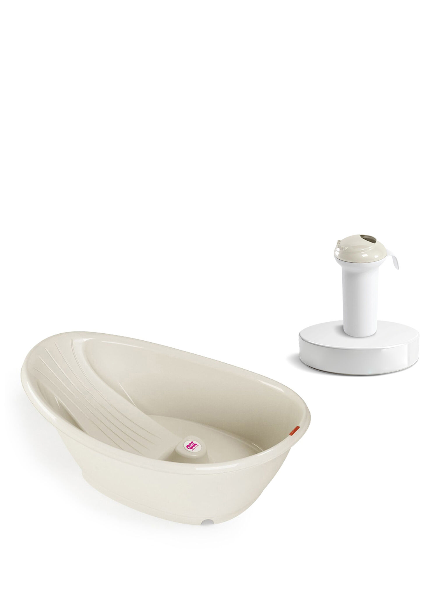 Bella Dijital Termometreli Çift Yönlü Bebek Küveti ve Kırık Beyaz & Splash Bebek Duşu Banyo Seti