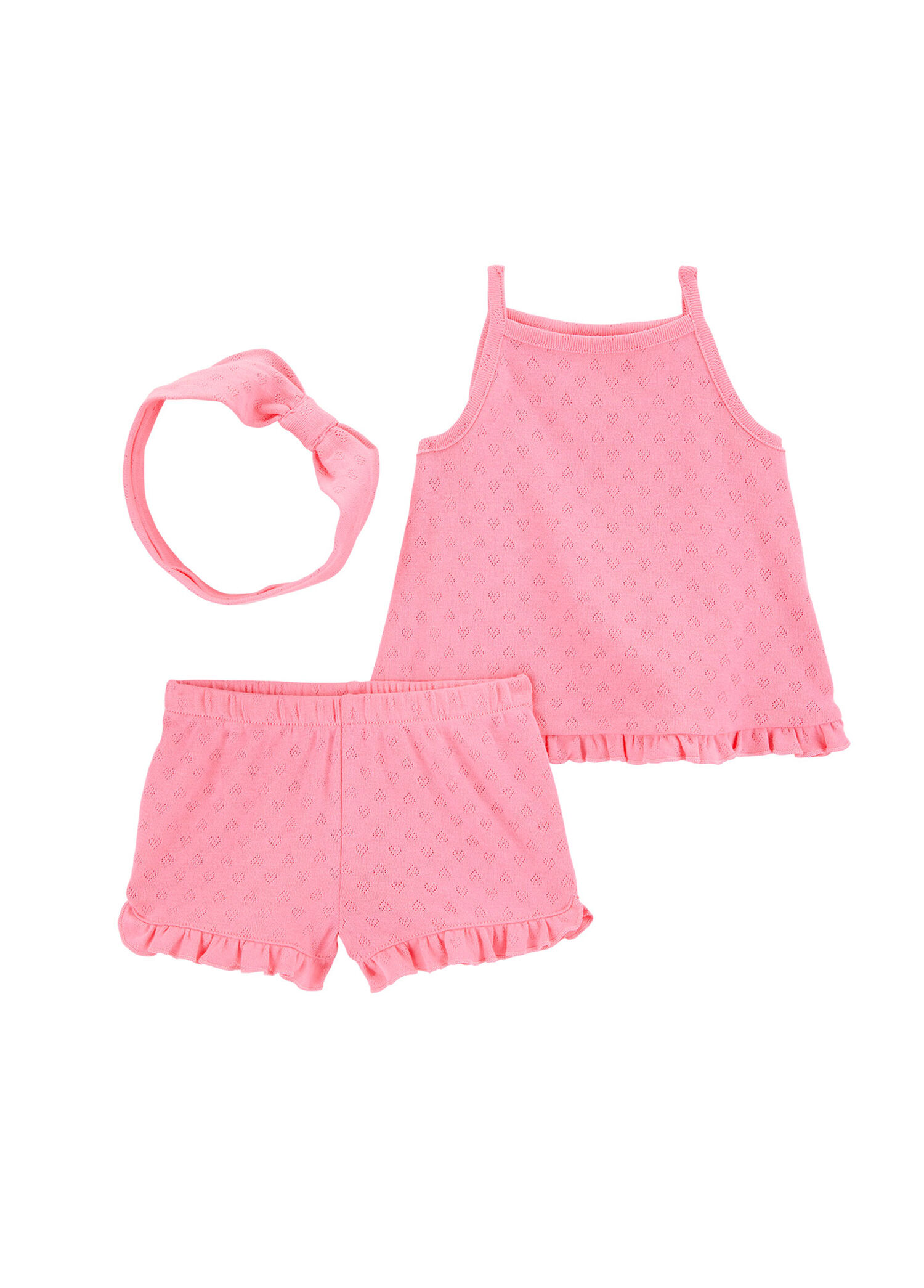 Pembe Pamuklu Bluz Şort Bandan Kız Bebek 3'lü Set