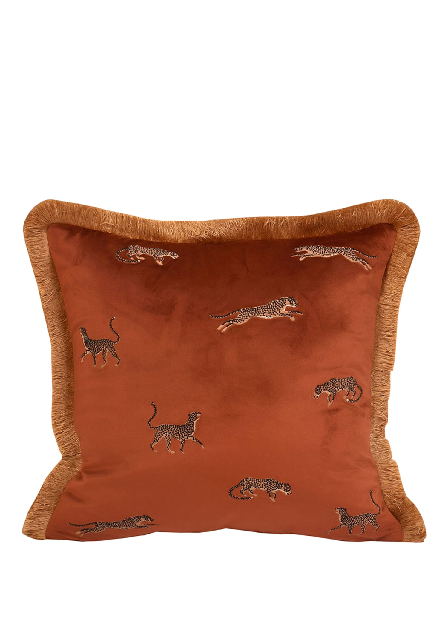 Dekoratif Leopar Desenli Kiremit Kadife Kırlent Kılıfı 45 x 45 cm