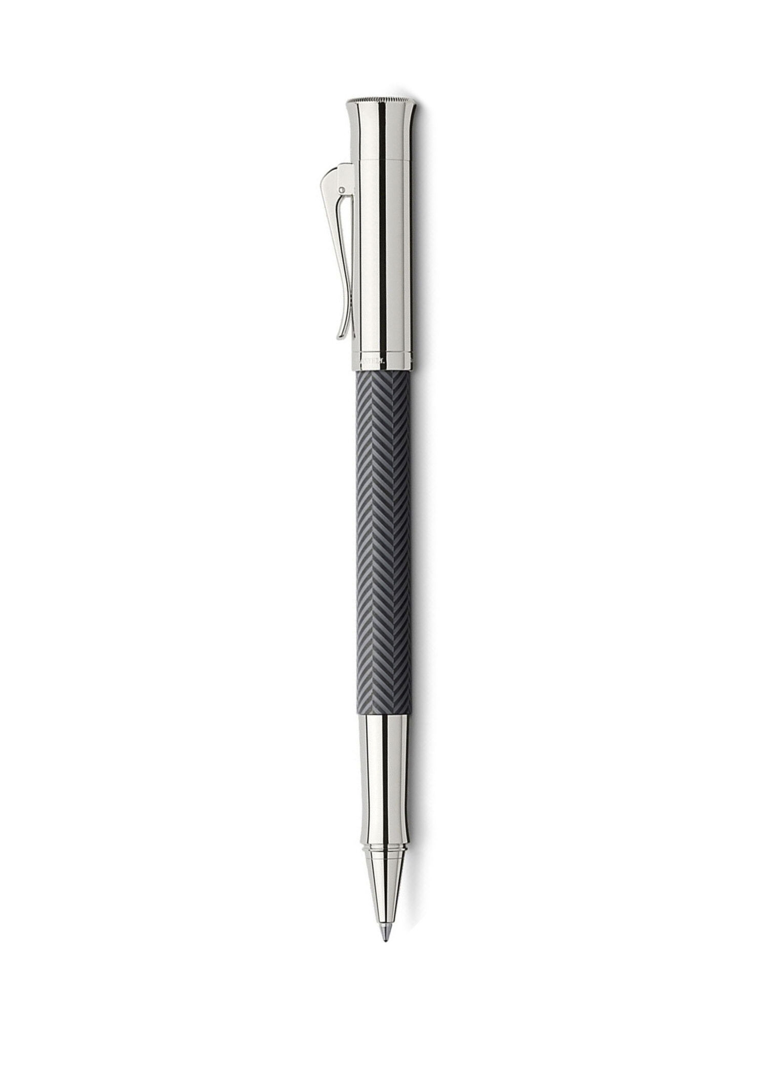 Guilloche Cisele Roller Antrasit Chevron Desenli Parlak Rodyum Metal Detaylı Roller Kalem