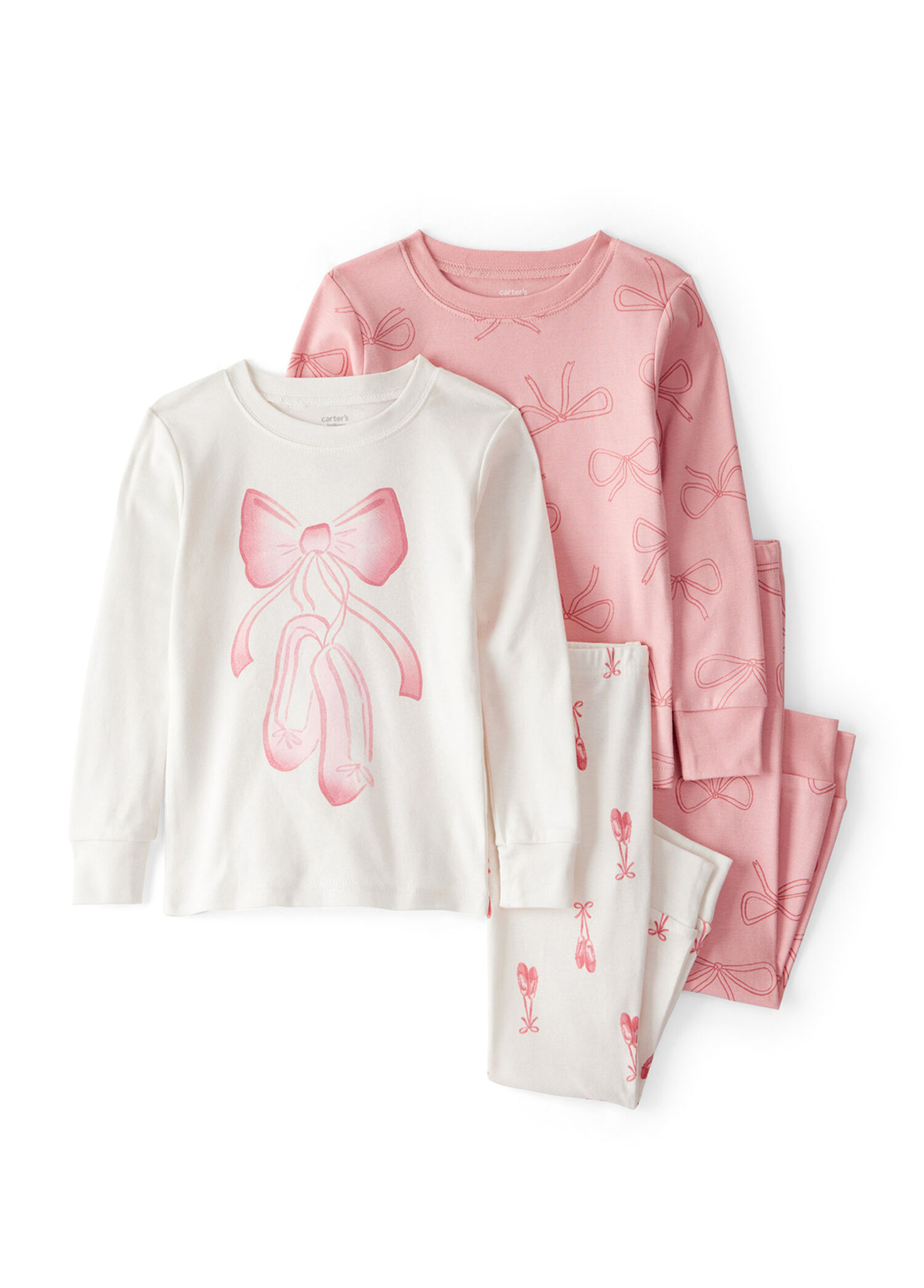 Ekru Pembe Uzun Kollu 4 Parça Kız Bebek Pijama Seti