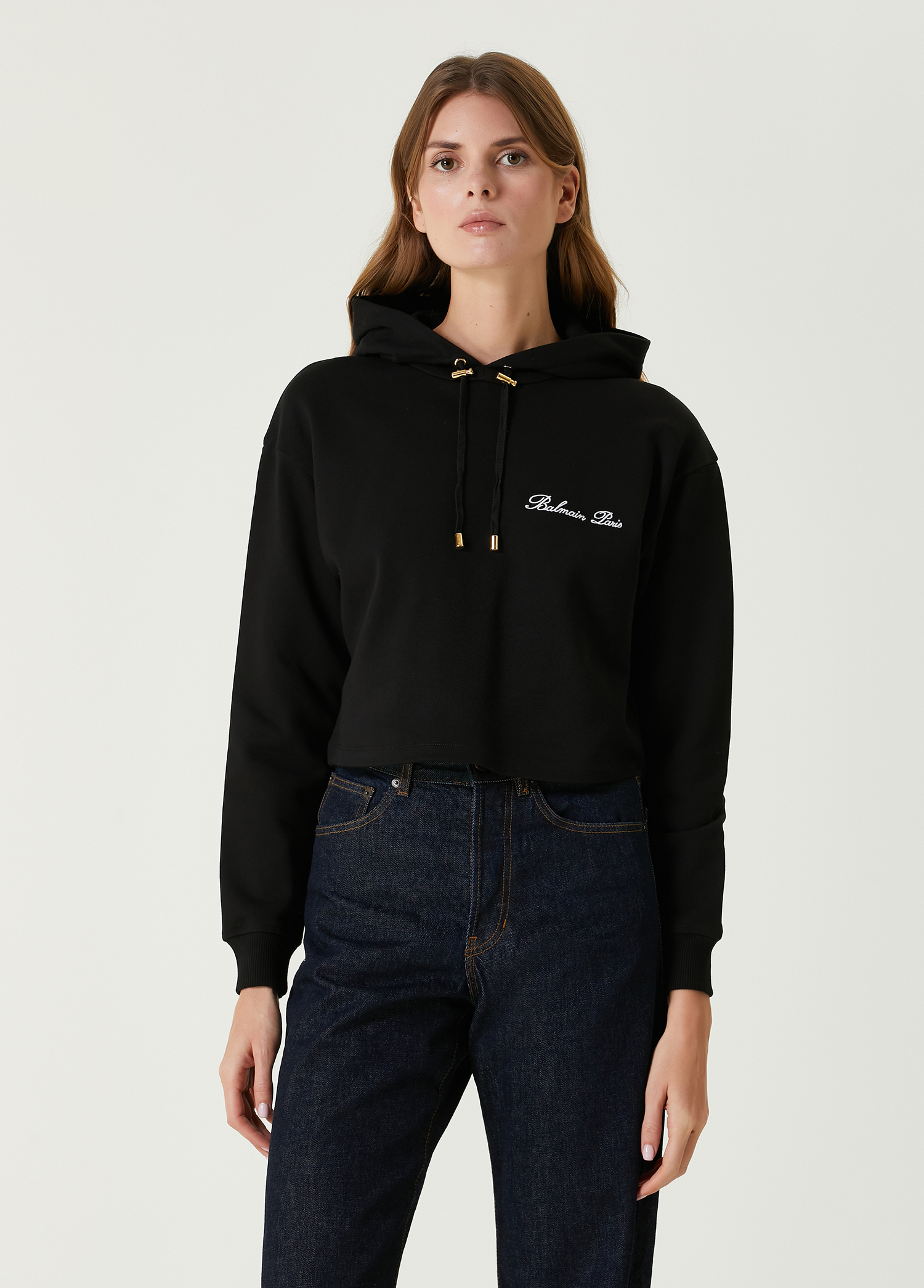 Siyah Kapüşonlu Logolu Sweatshirt