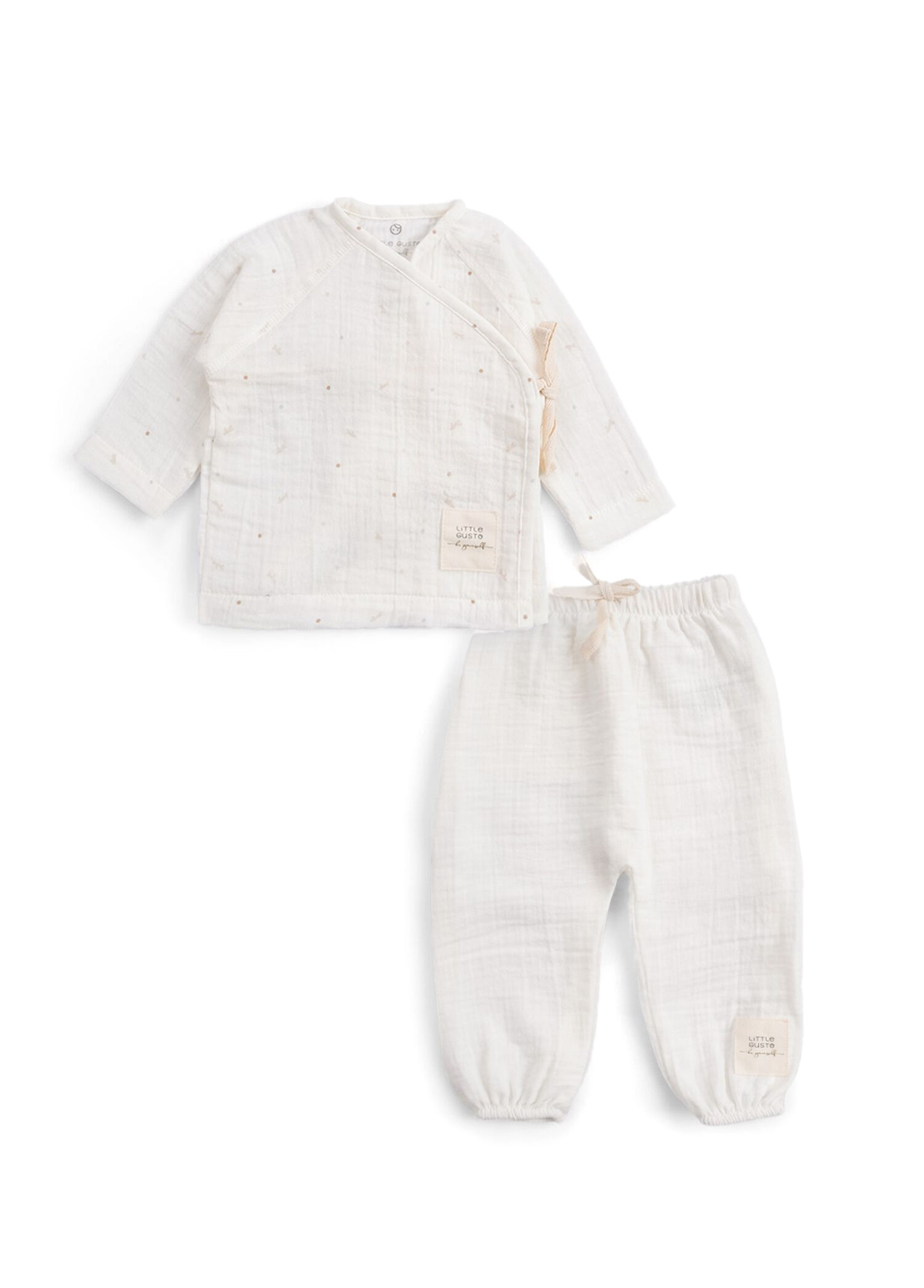 Ekru Organik Pamuk Müslin Kruvaze 2'li Unisex Bebek Set