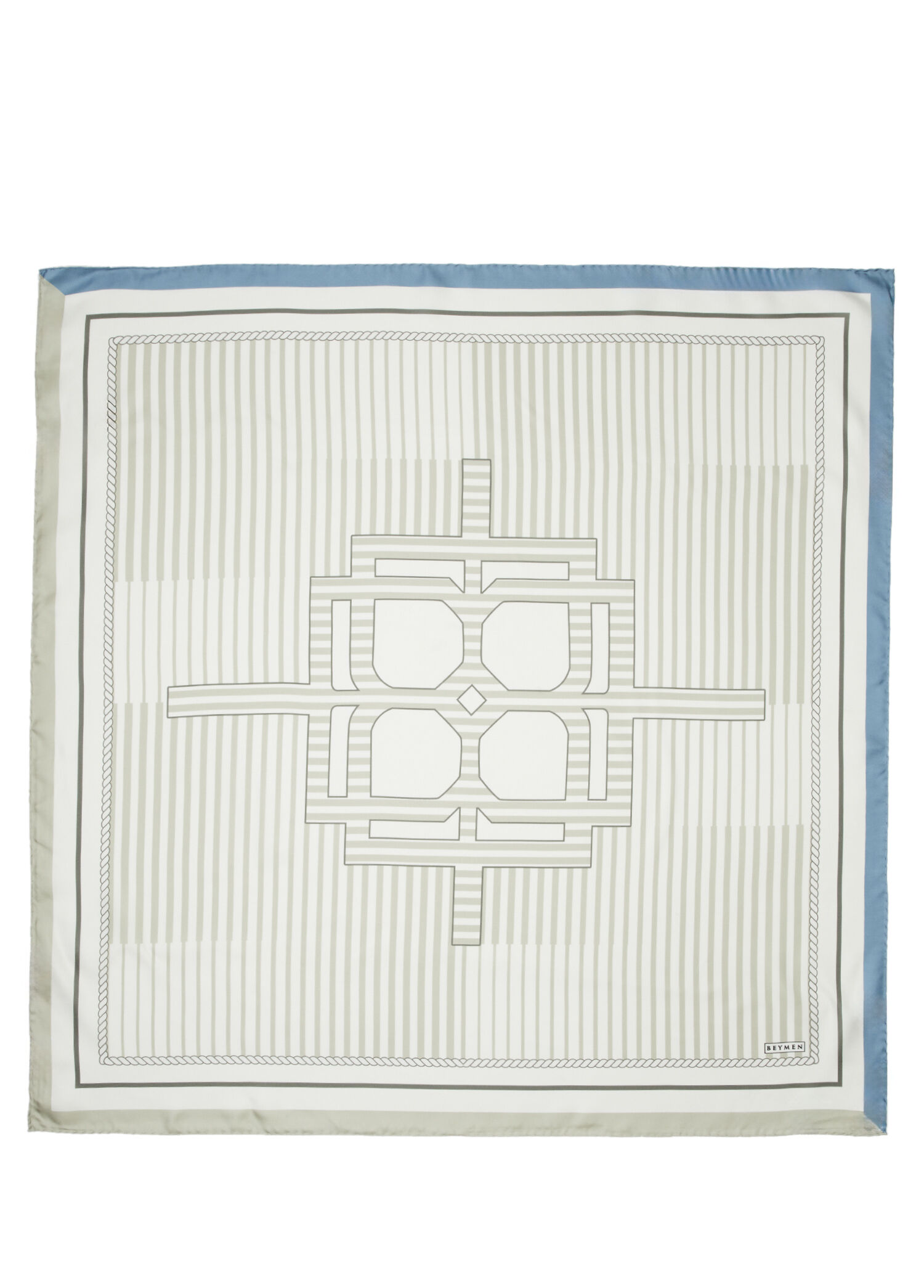 Beyaz Çizgi Monogram Desenli İpek Eşarp