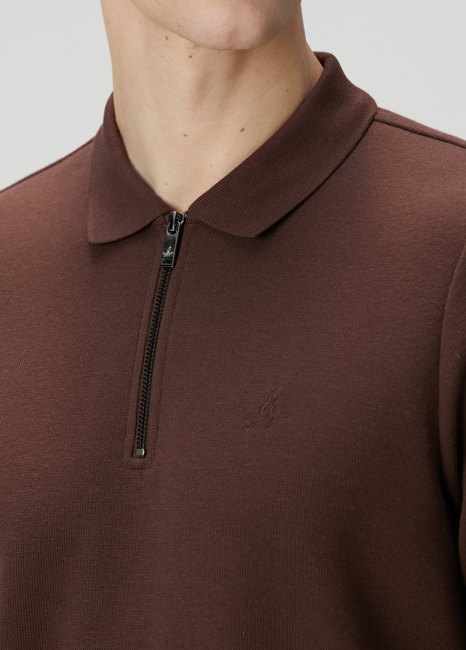 Koyu Kahverengi Polo Yaka Sweatshirt_4