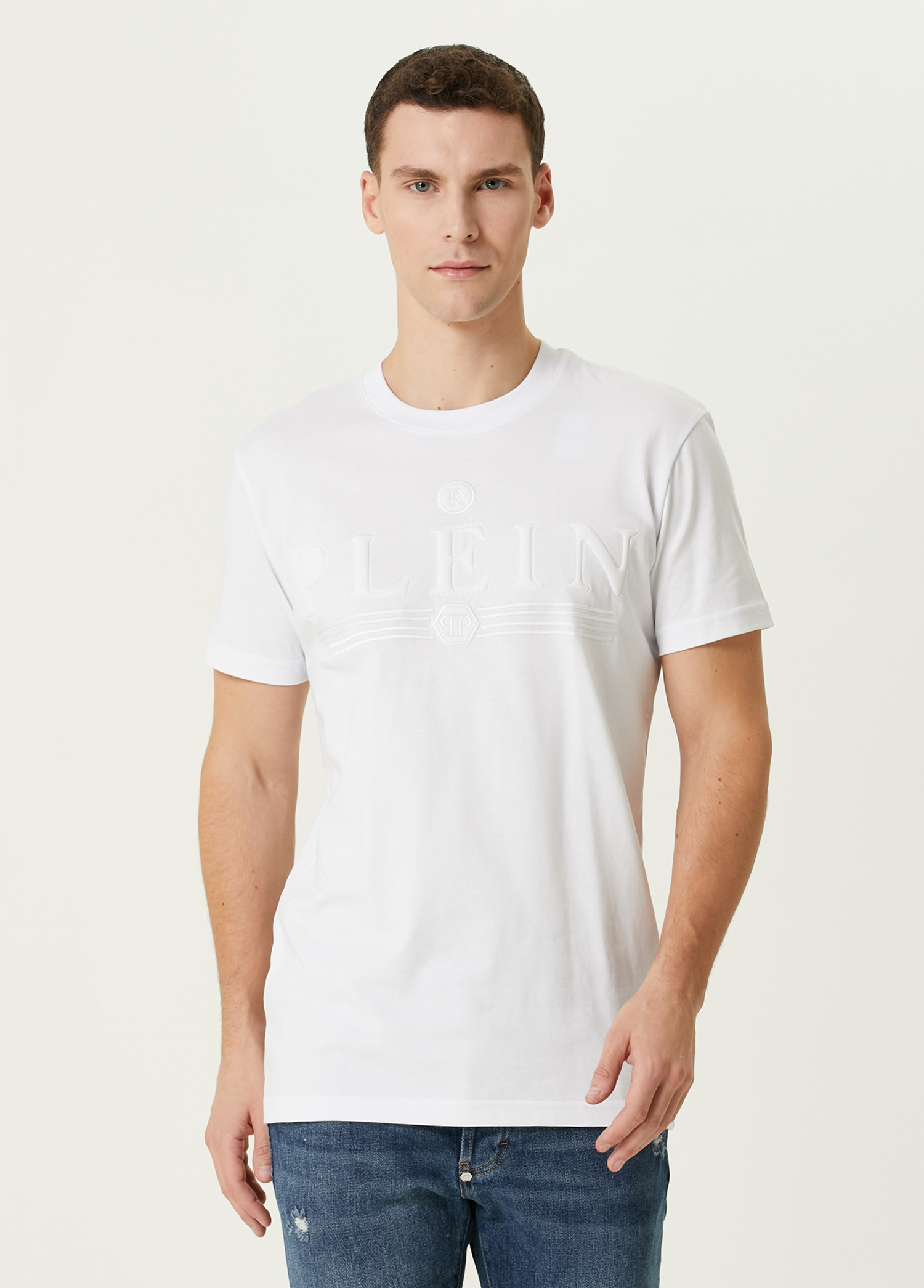 Beyaz Logo Detaylı T-shirt