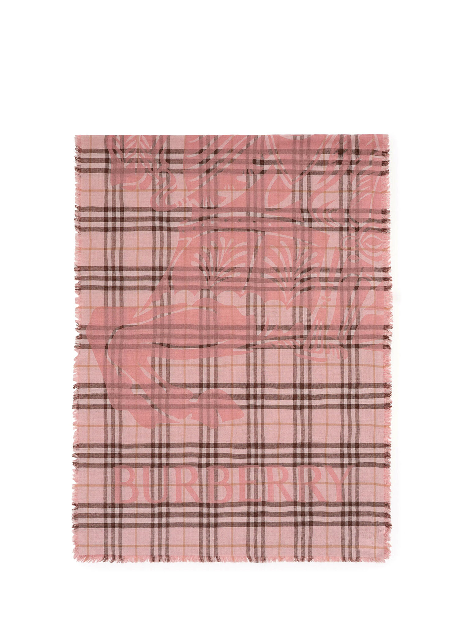 Wide Ekd Check Pembe Yün İpek Kadın Atkı
