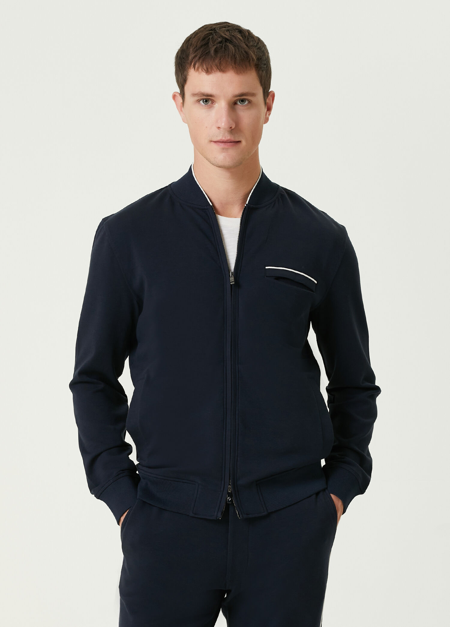 Lacivert Şerit Detaylı Sweatshirt