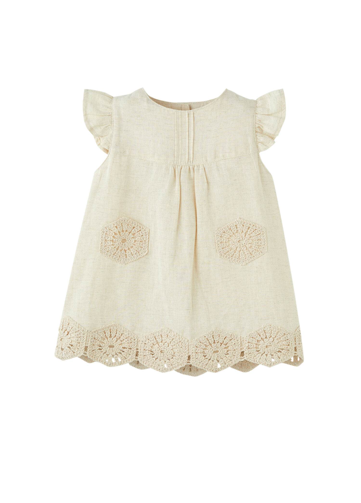 Boho Raw Desenli Bej Kız Çocuk Elbise