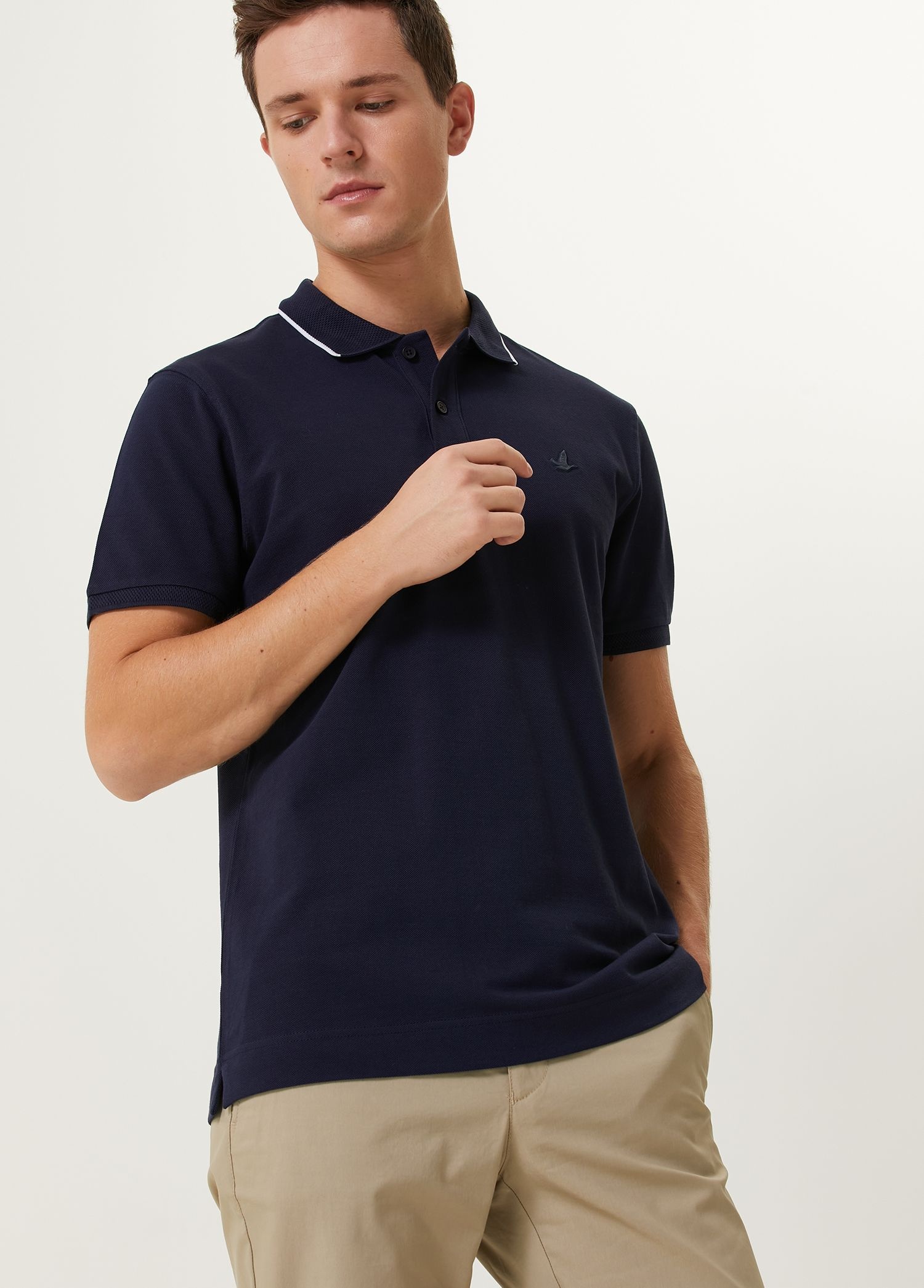 Slim Fit Lacivert Polo Yaka Pike T-shirt_1