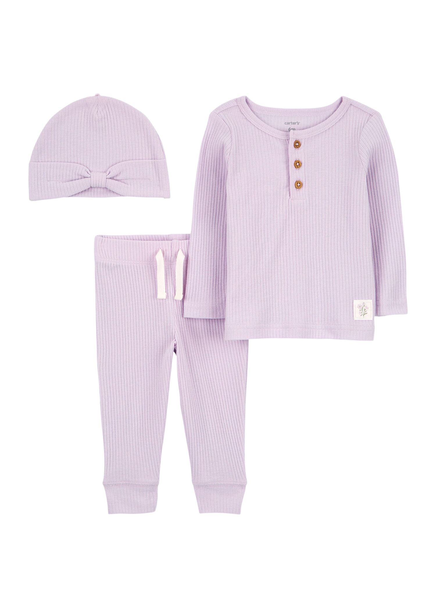 Lila Uzun Kollu Üst Pantolon ve Şapka Kız Bebek 3'lü Set
