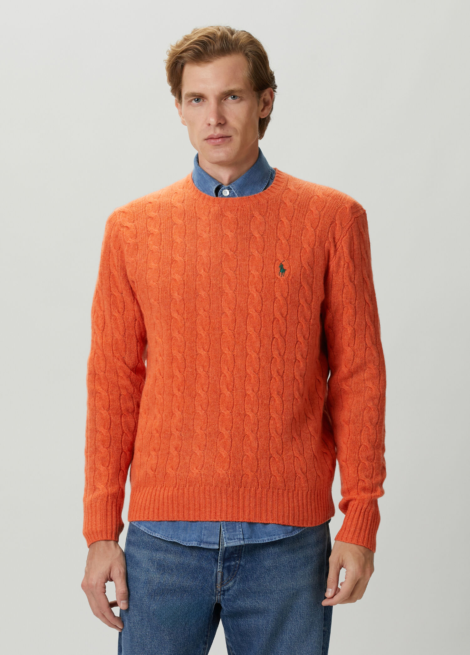 Orange Cable-Knit Wool Sweater