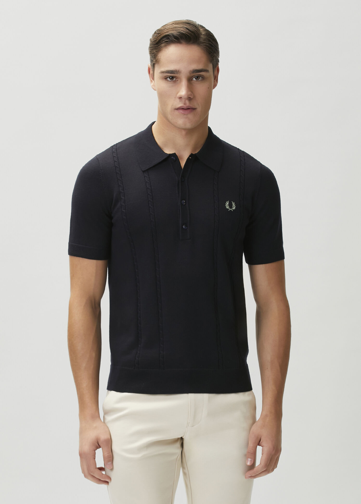 Lacivert Saç Örgülü Polo Yün T-shirt